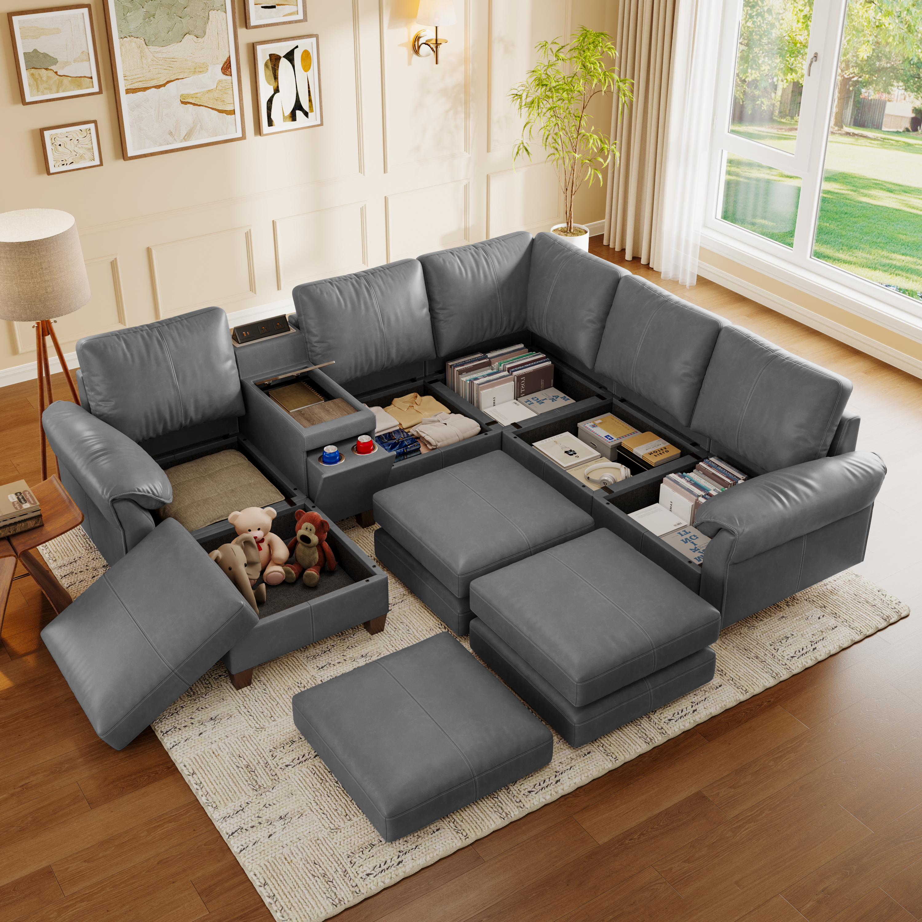 Nest Modular 6 Seats Sofa | Storage Console & Ottoman | SITJOY