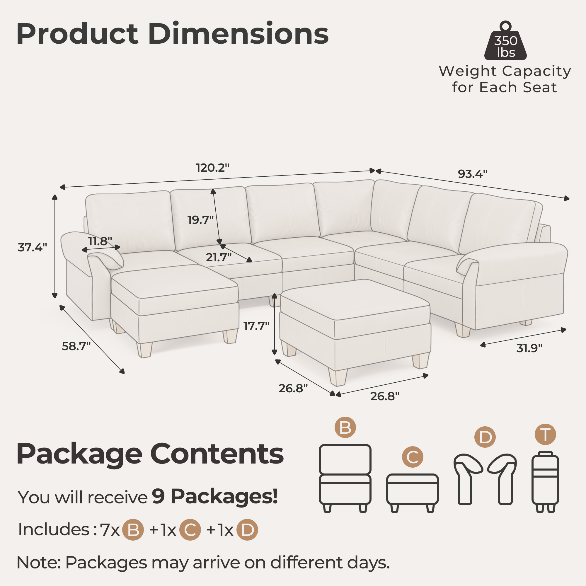 Nest 8-Seat Leather Sectional | Dual Storage Ottomans | SITJOY
