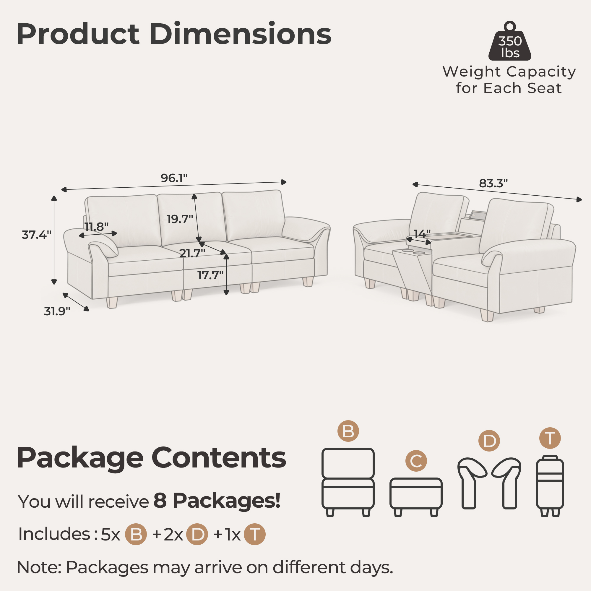 Nest 5-Seat Faux Leather Sofa Set | with Console | SITJOY