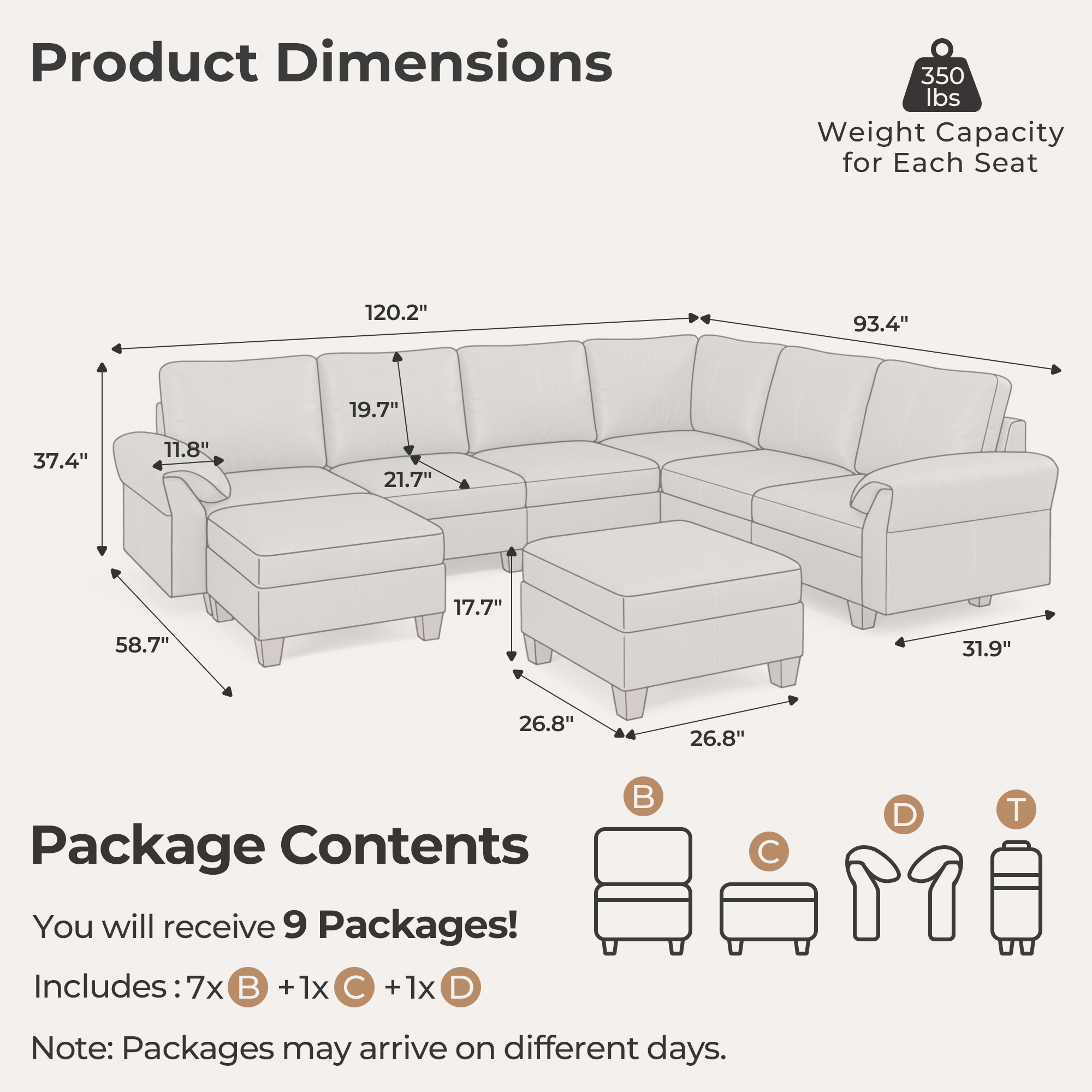 Nest 8-Seat Leather Sectional | Dual Storage Ottomans | SITJOY