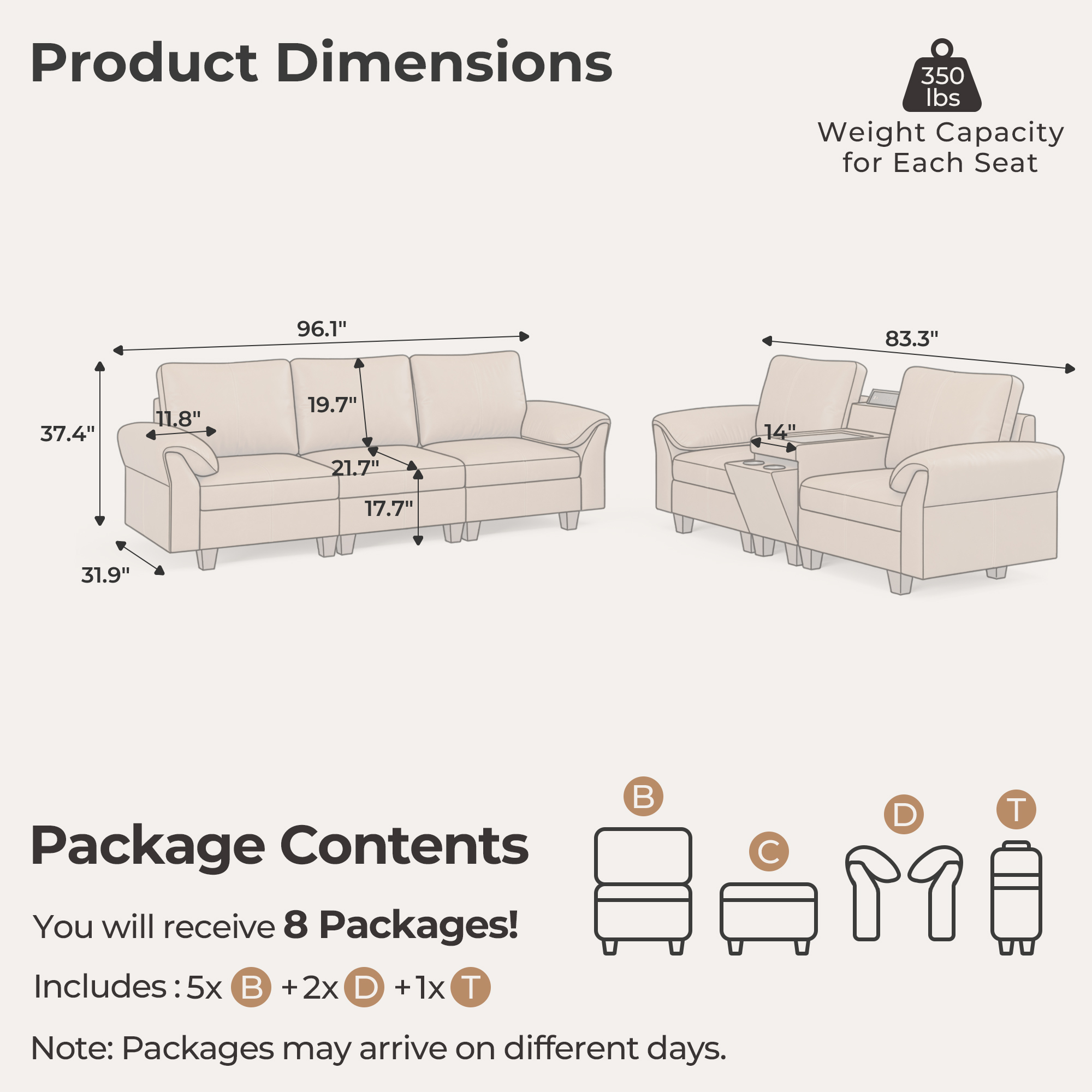Nest 5-Seat Faux Leather Sofa Set | with Console | SITJOY