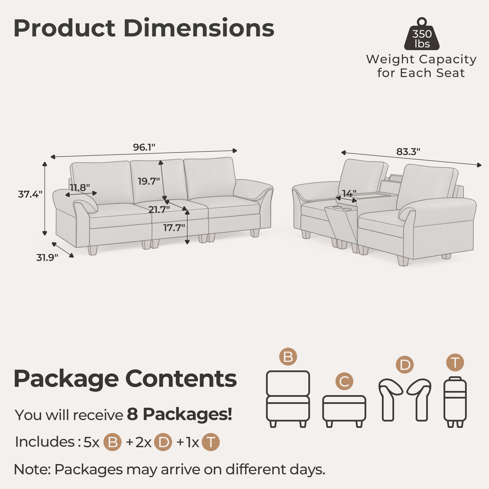 Nest 5-Seat Faux Leather Sofa Set | with Console | SITJOY