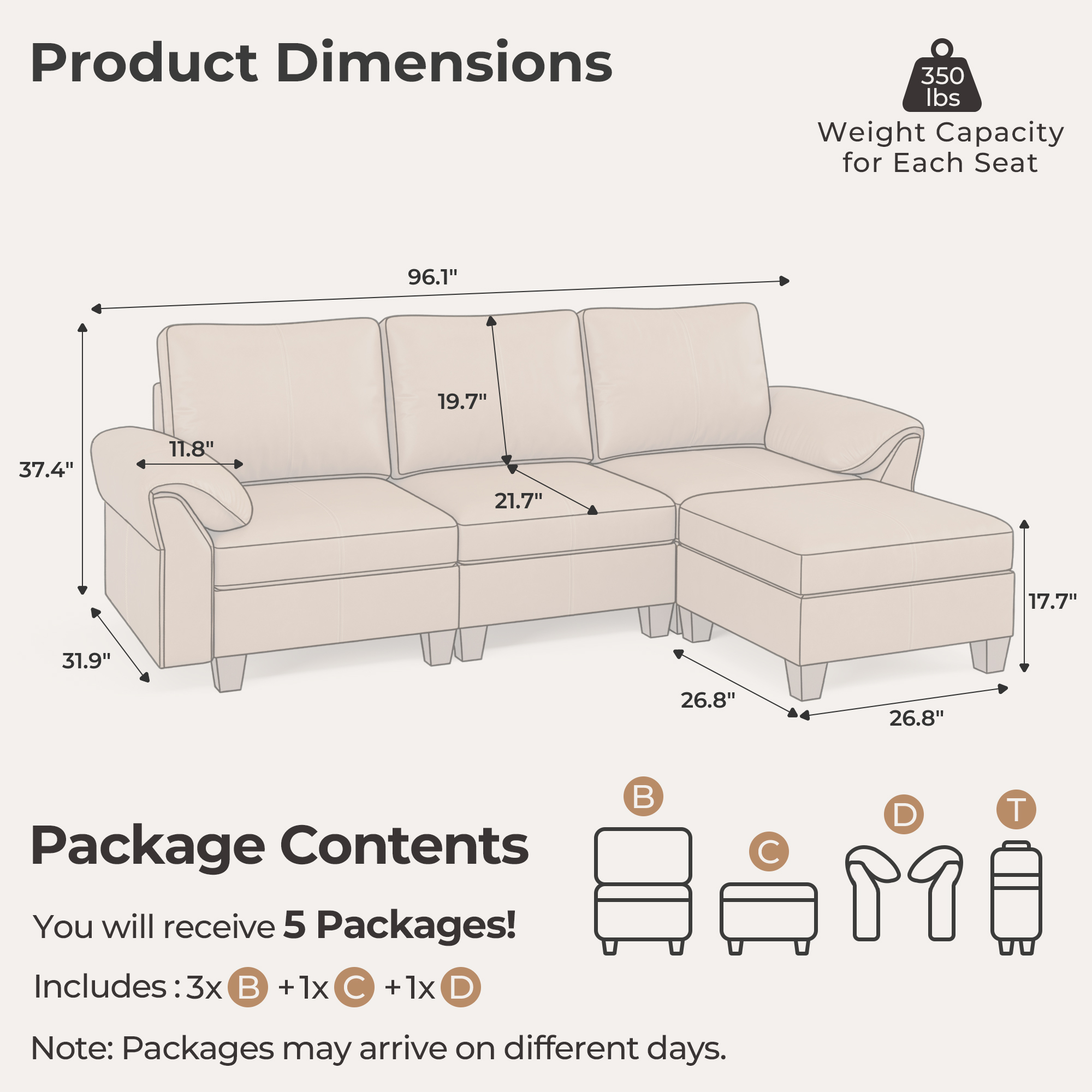 Nest 4-Seat Faux Leather Sofa | with Storage Ottoman | SITJOY