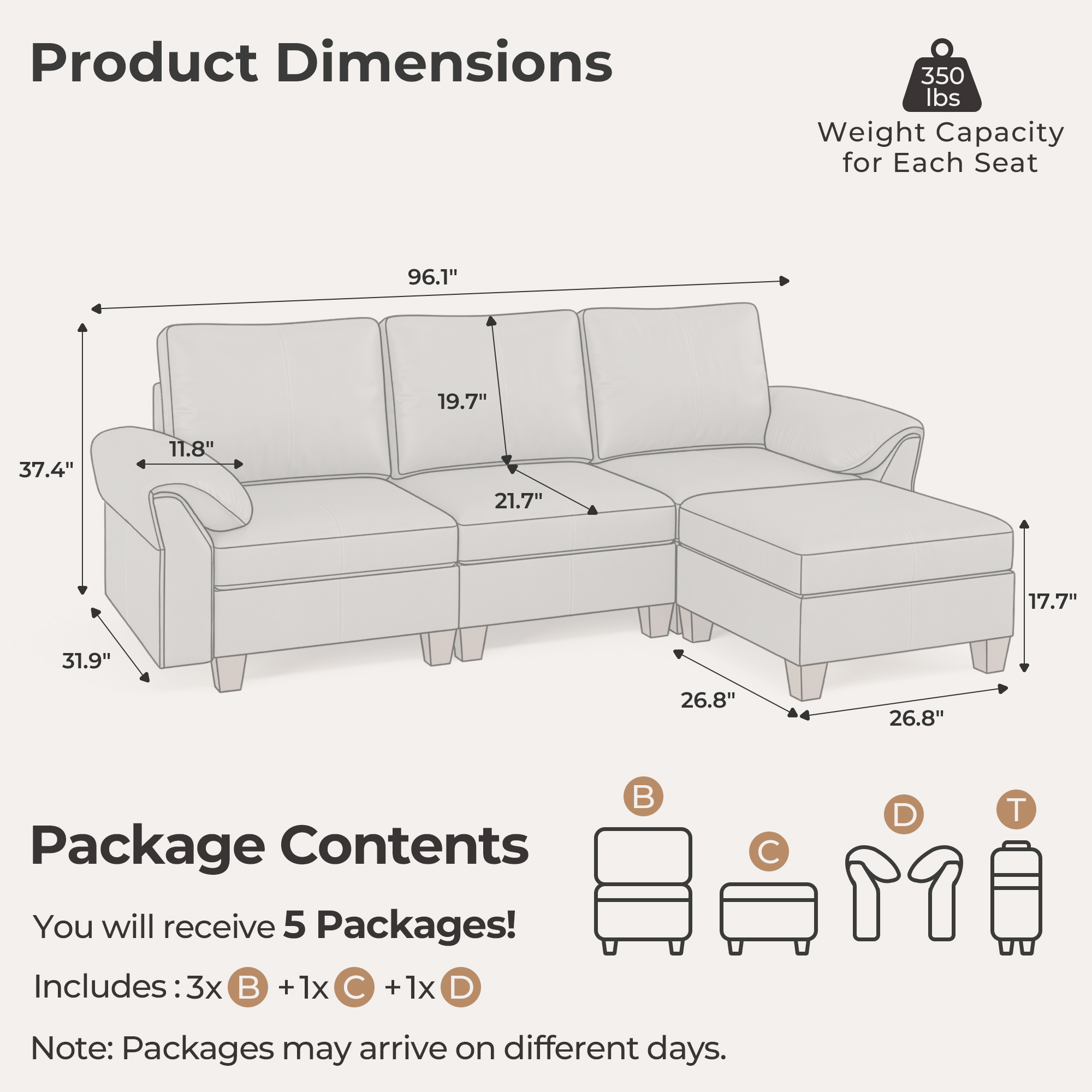 Nest 4-Seat Faux Leather Sofa | with Storage Ottoman | SITJOY