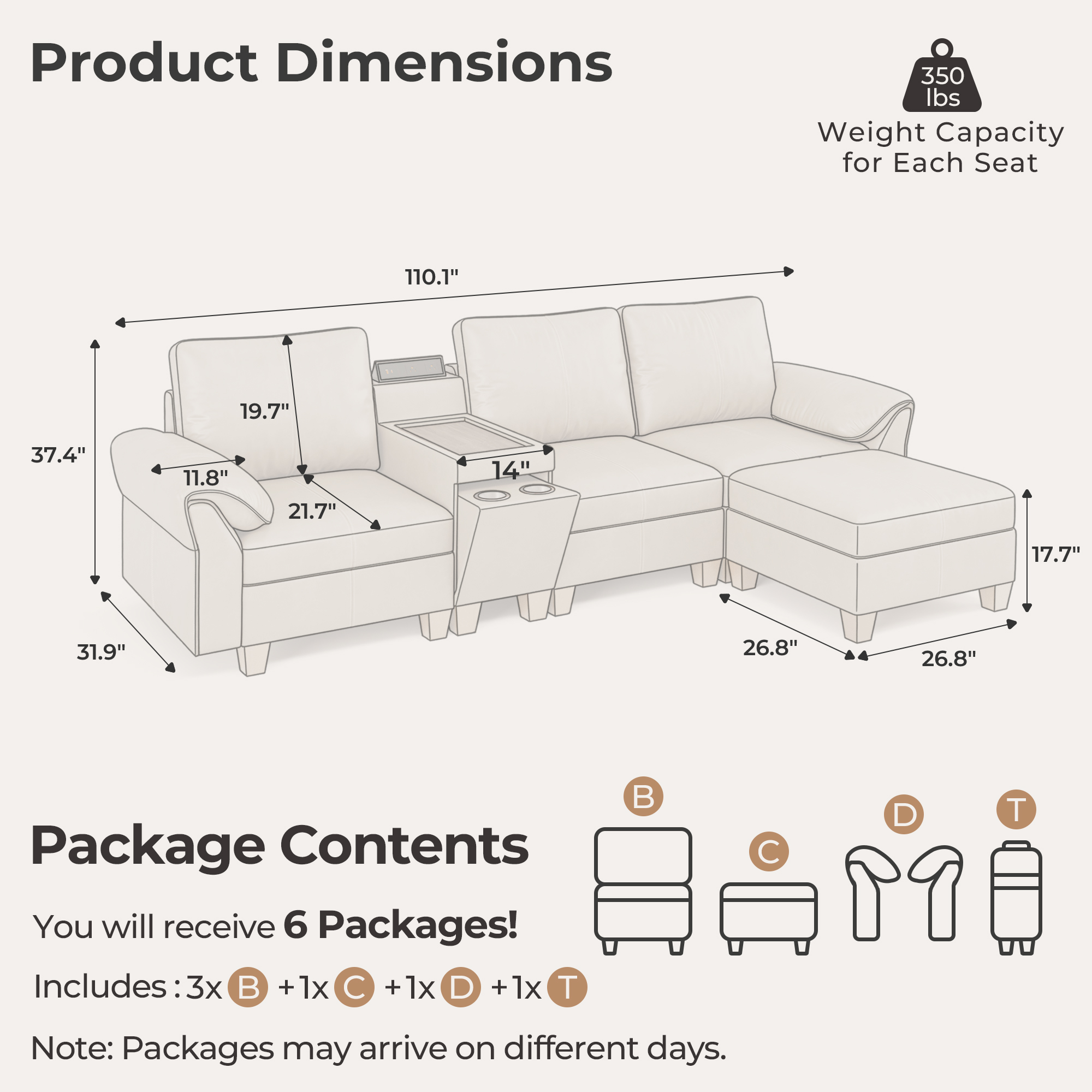 Nest 4-Seat Faux Leather Sofa | with Chaise Lounge | SITJOY
