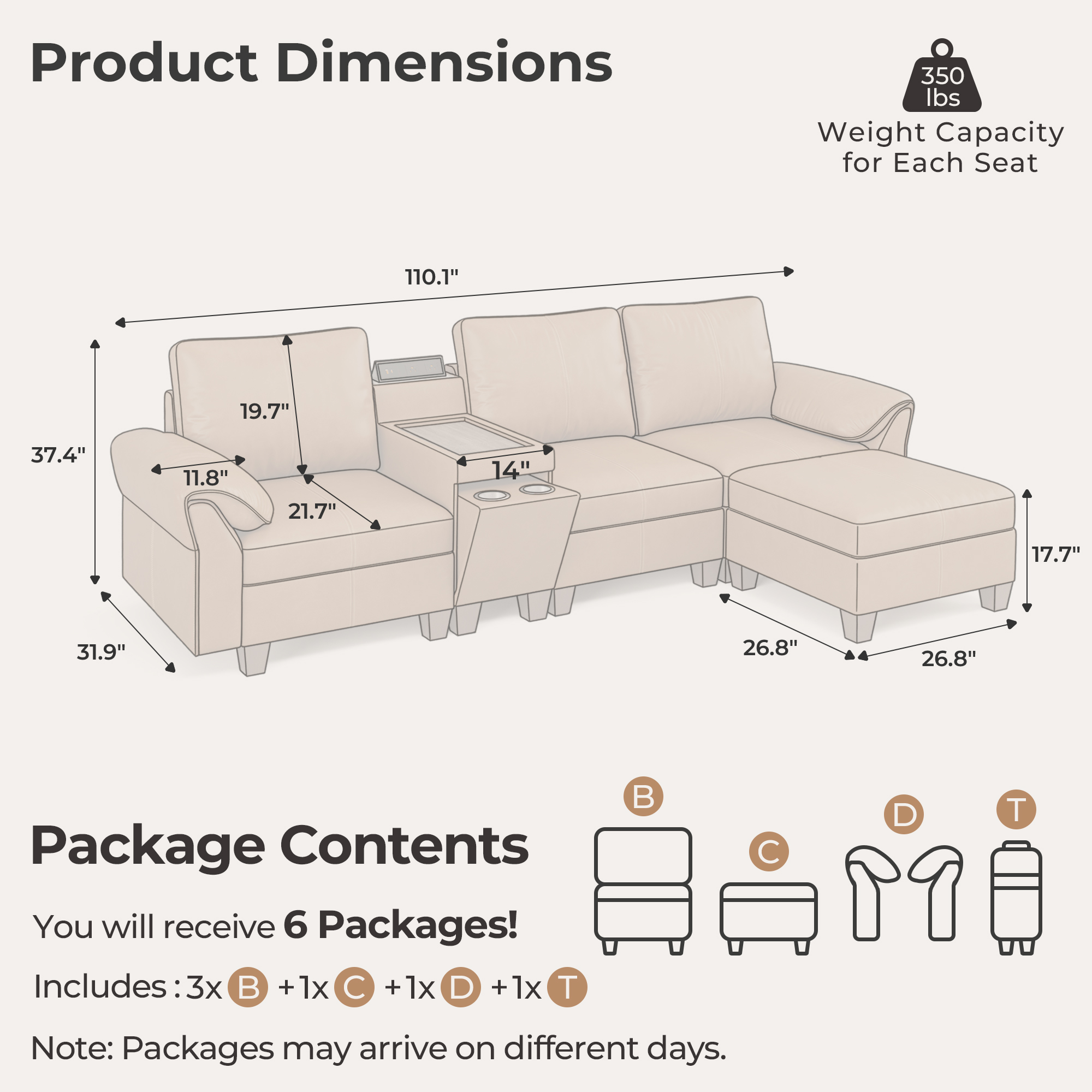 Nest 4-Seat Faux Leather Sofa | with Chaise Lounge | SITJOY