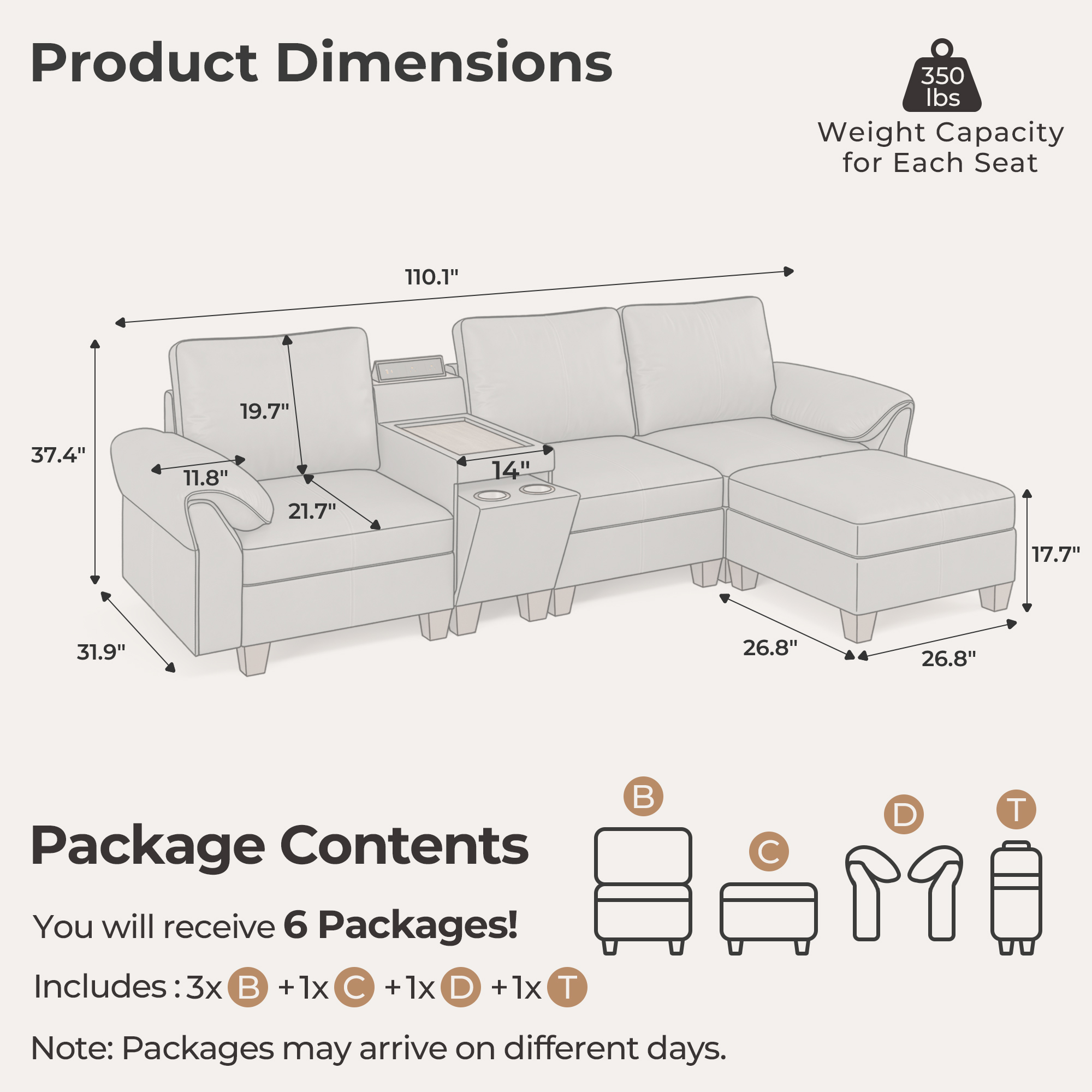Nest 4-Seat Faux Leather Sofa | with Chaise Lounge | SITJOY