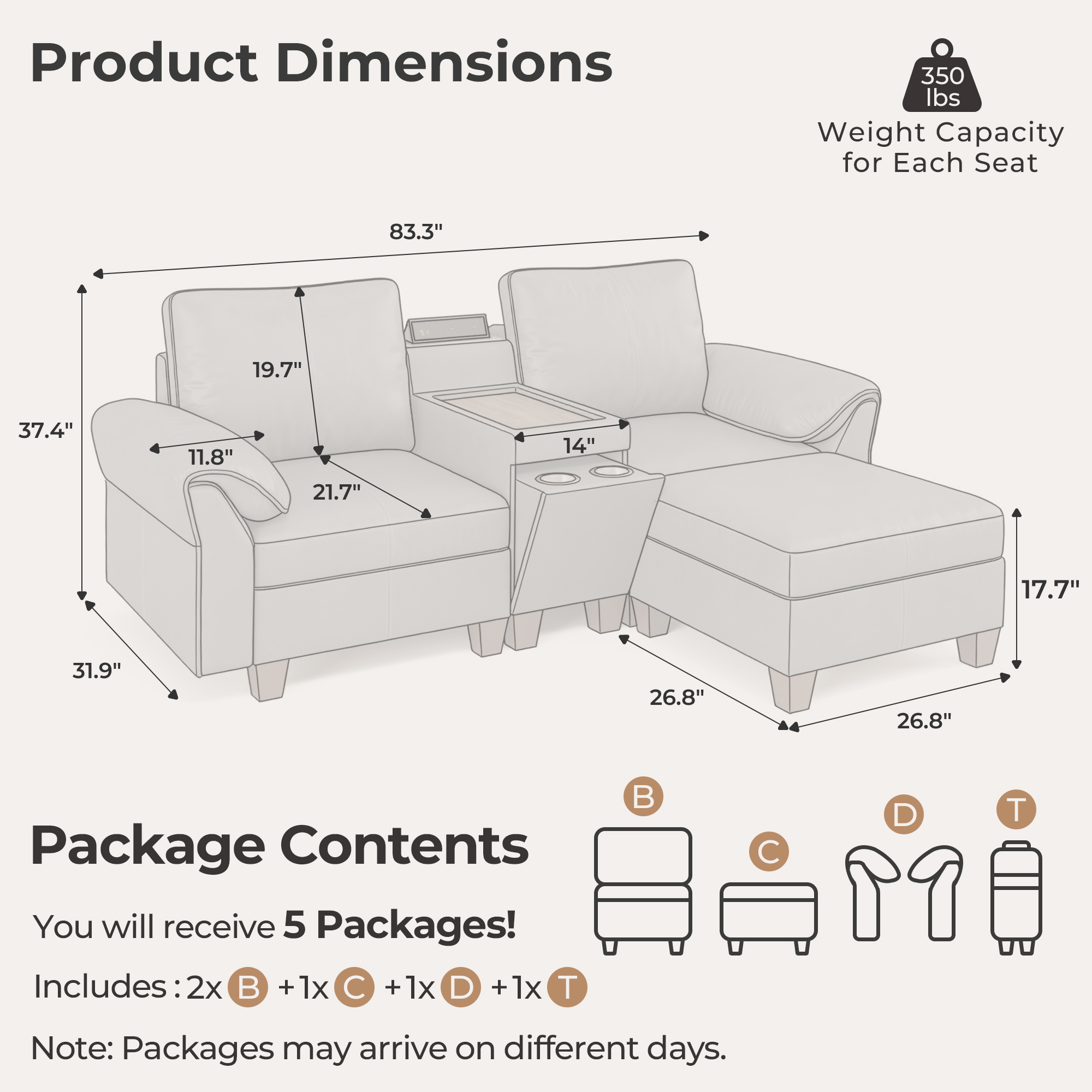 Nest 3-Seat Faux Leather Sectional | with Movable Ottoman | SITJOY