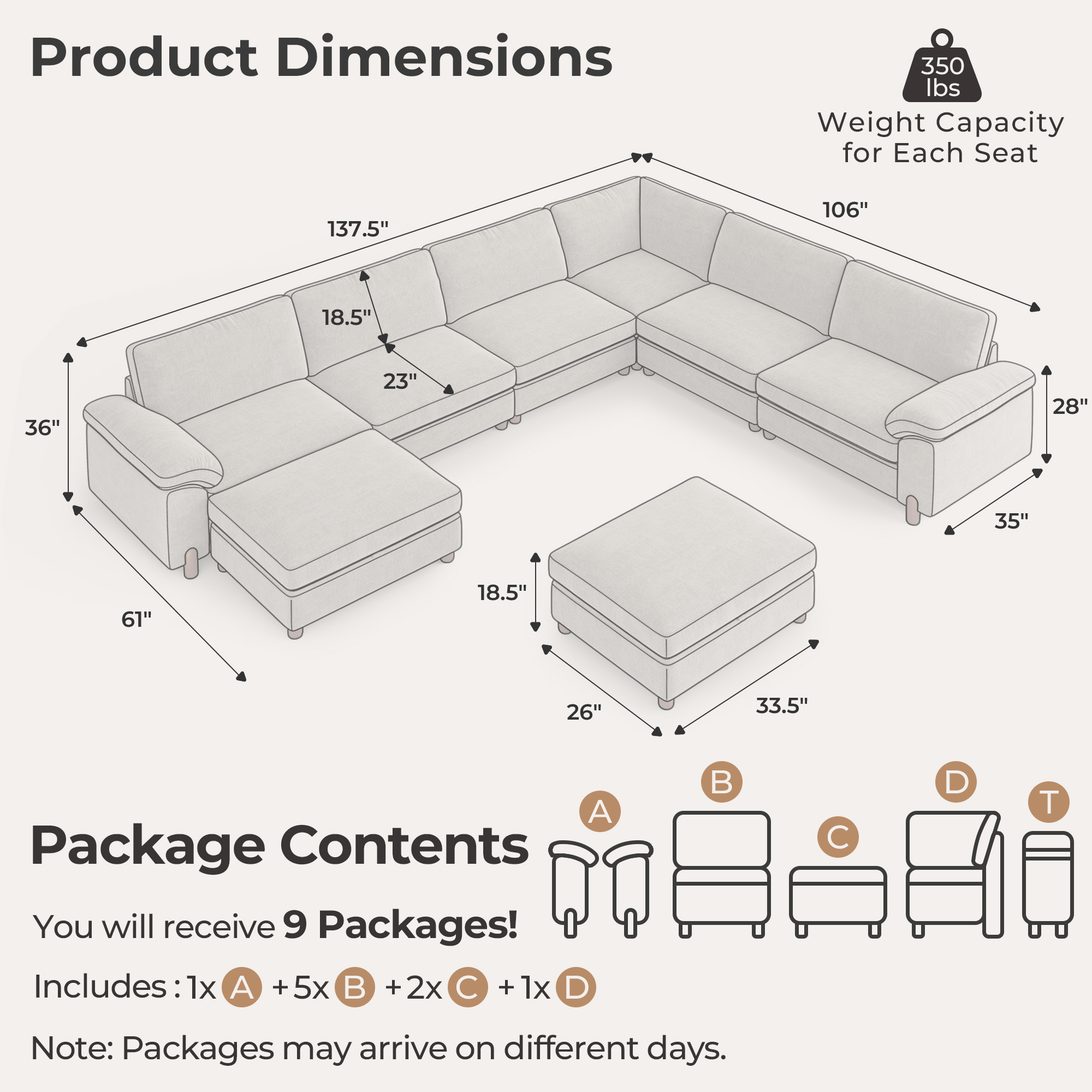 Vista 8-Seat Oversized Leather Couch | Chaise Lounge | SITJOY