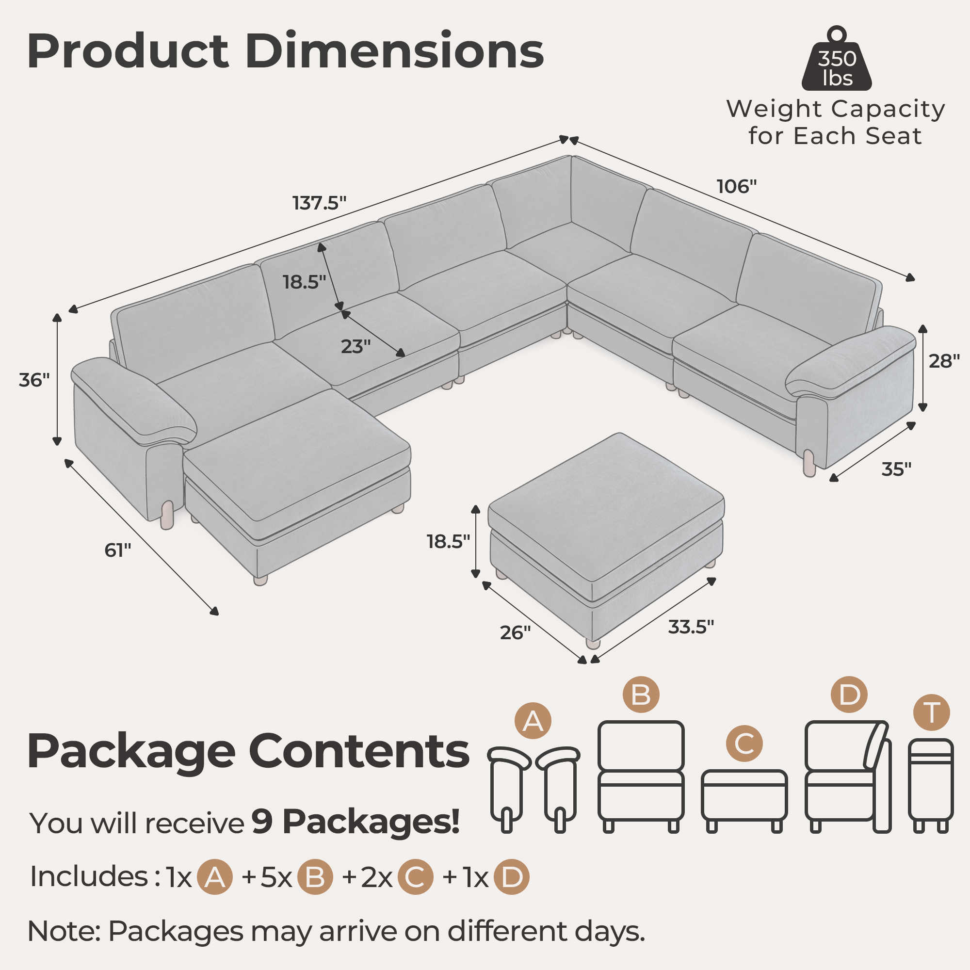 Vista 8-Seat Oversized Leather Couch | Chaise Lounge | SITJOY