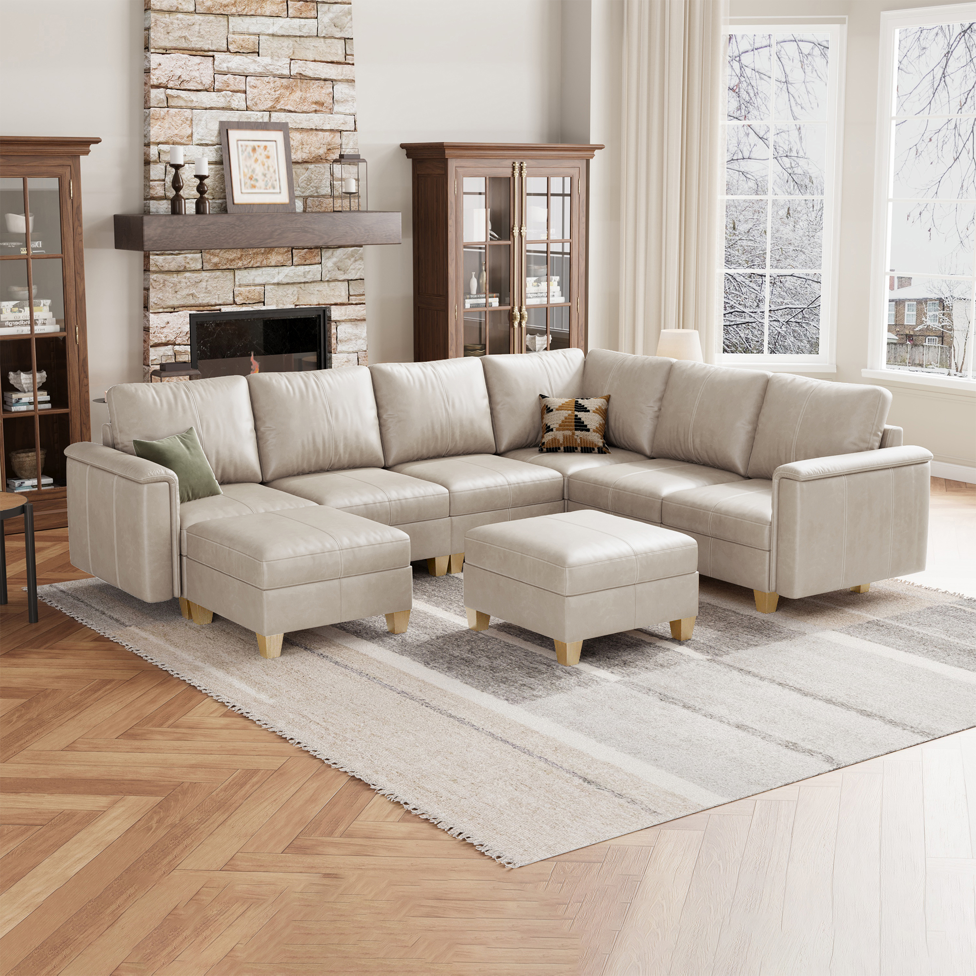 Nexus 8-Seat Faux Leather Modular Sofa