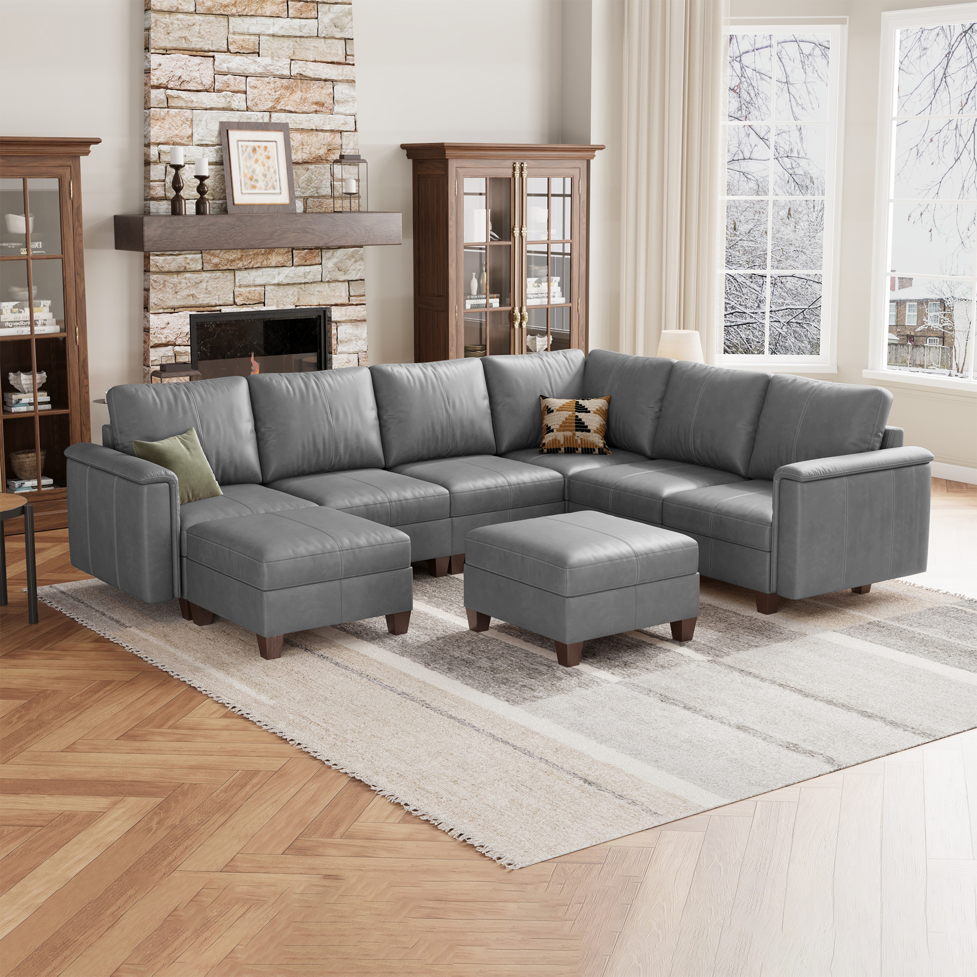 Nexus 8-Seat Faux Leather Modular Sofa