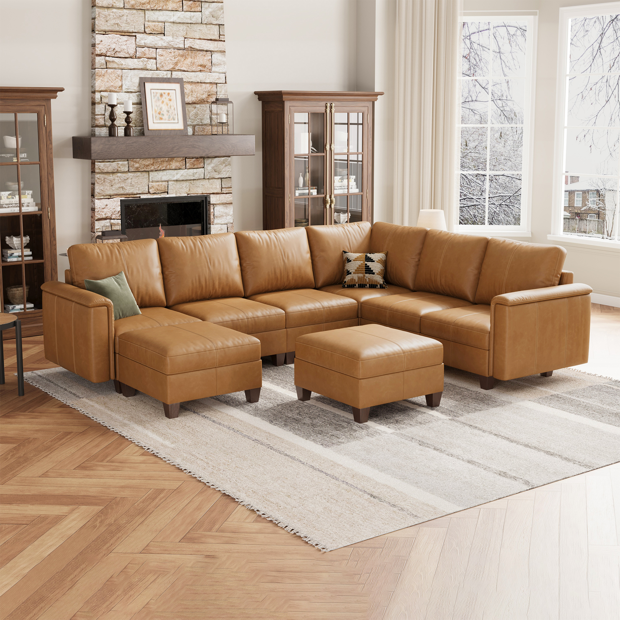 Nexus 8-Seat Faux Leather Modular Sofa