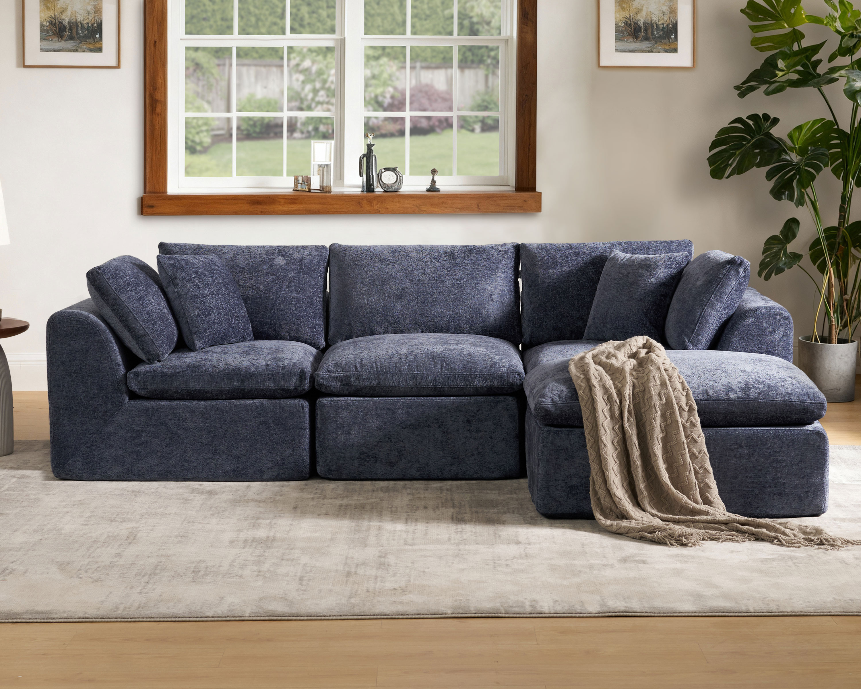 YS-01 Boneless Cloud Sectional Couch 3 Seats with 1 Ottoman