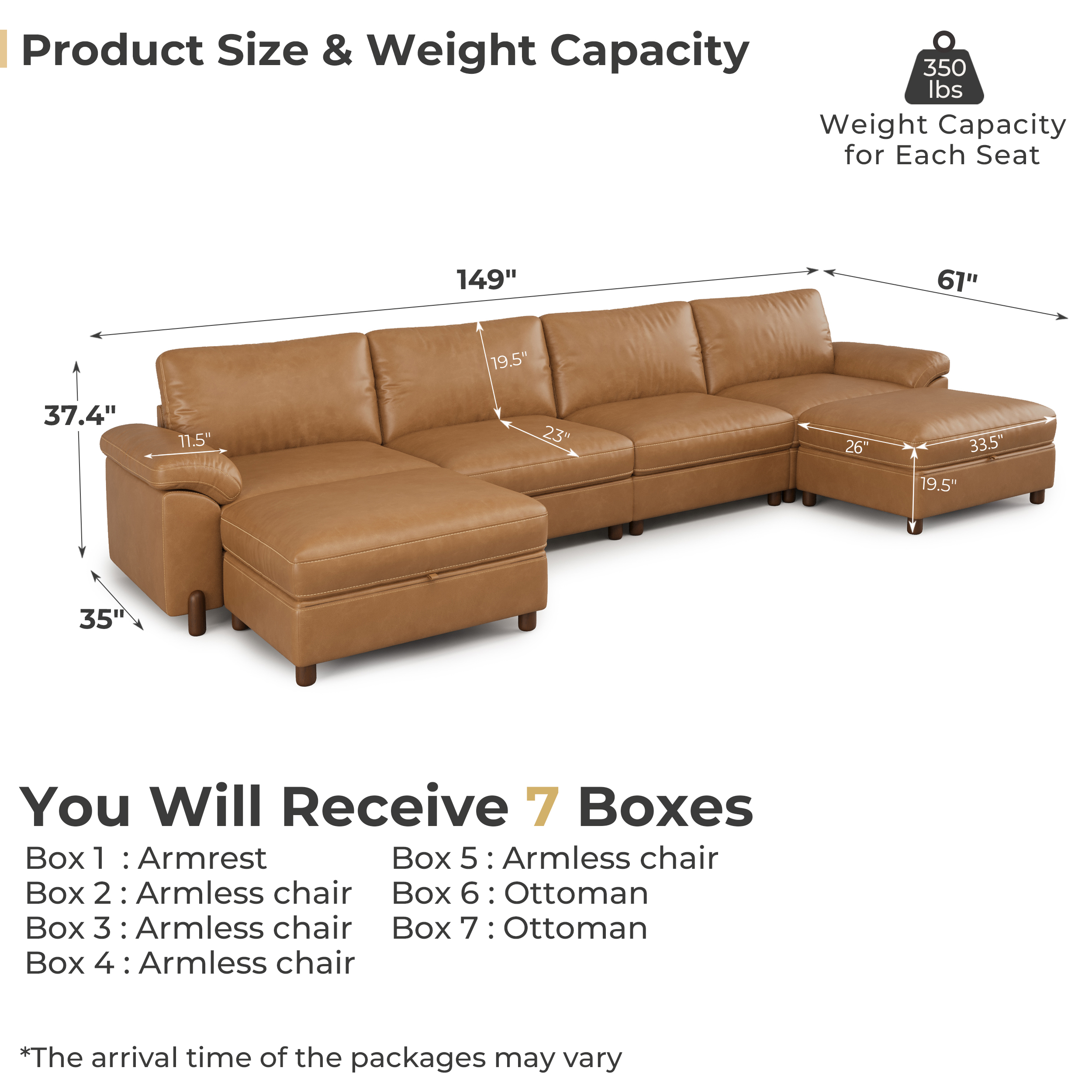 Vista 6-Seat U-Shaped Leather Sectional | with Storage | SITJOY