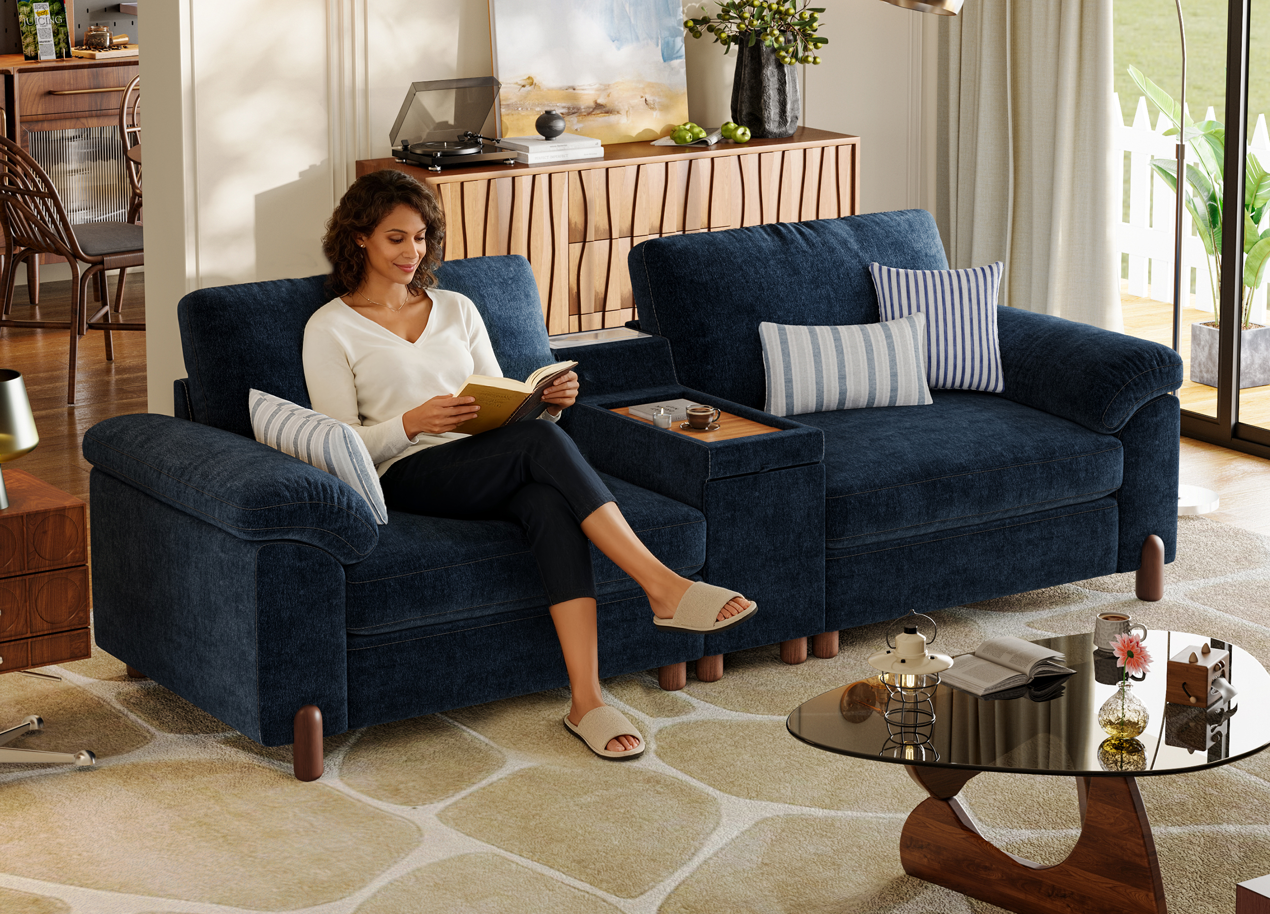 Vista Series modular sofa in grey performance fabric for modern living room