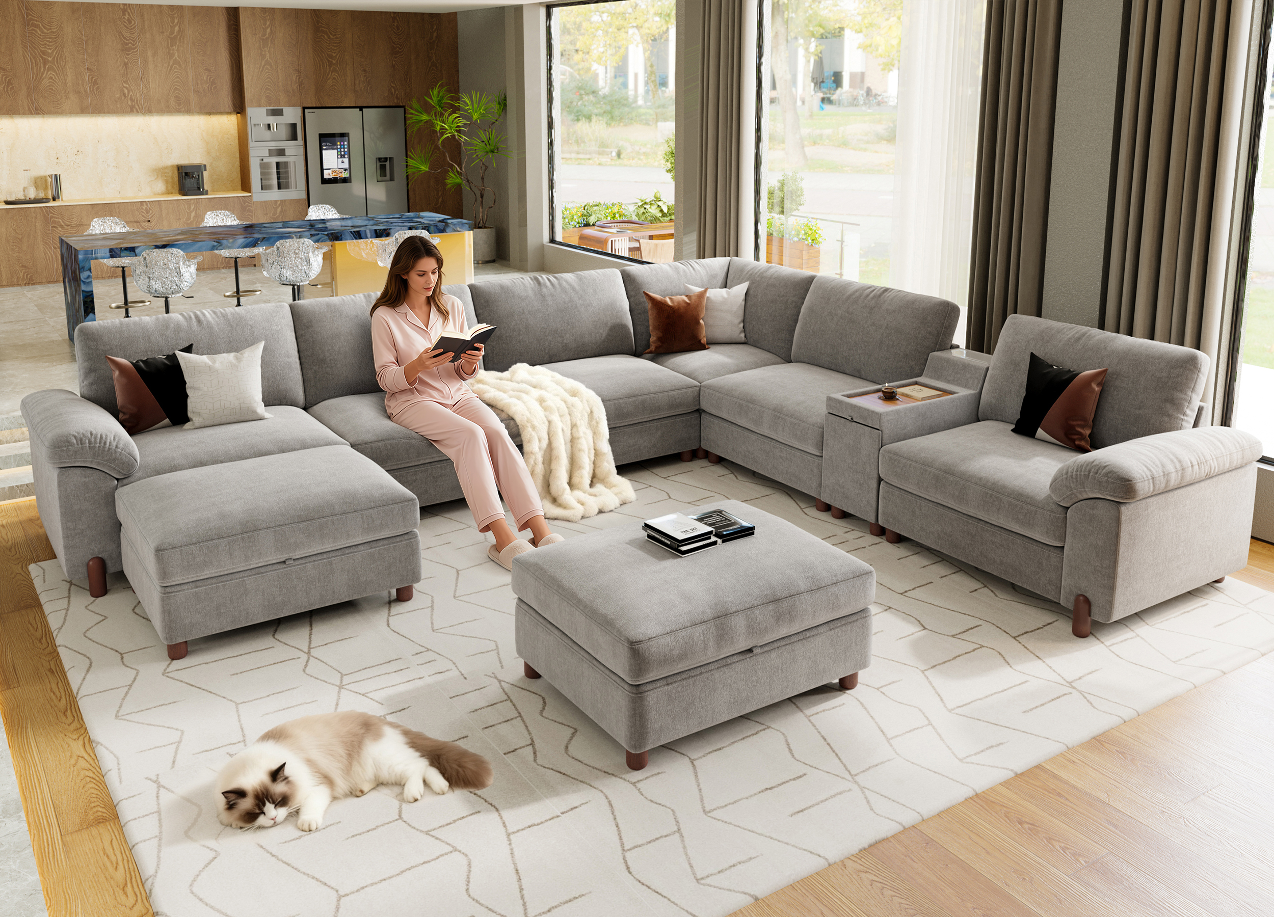 Vista 8-Seat Luxury U-Shaped | Leather Sectional Couch | SITJOY