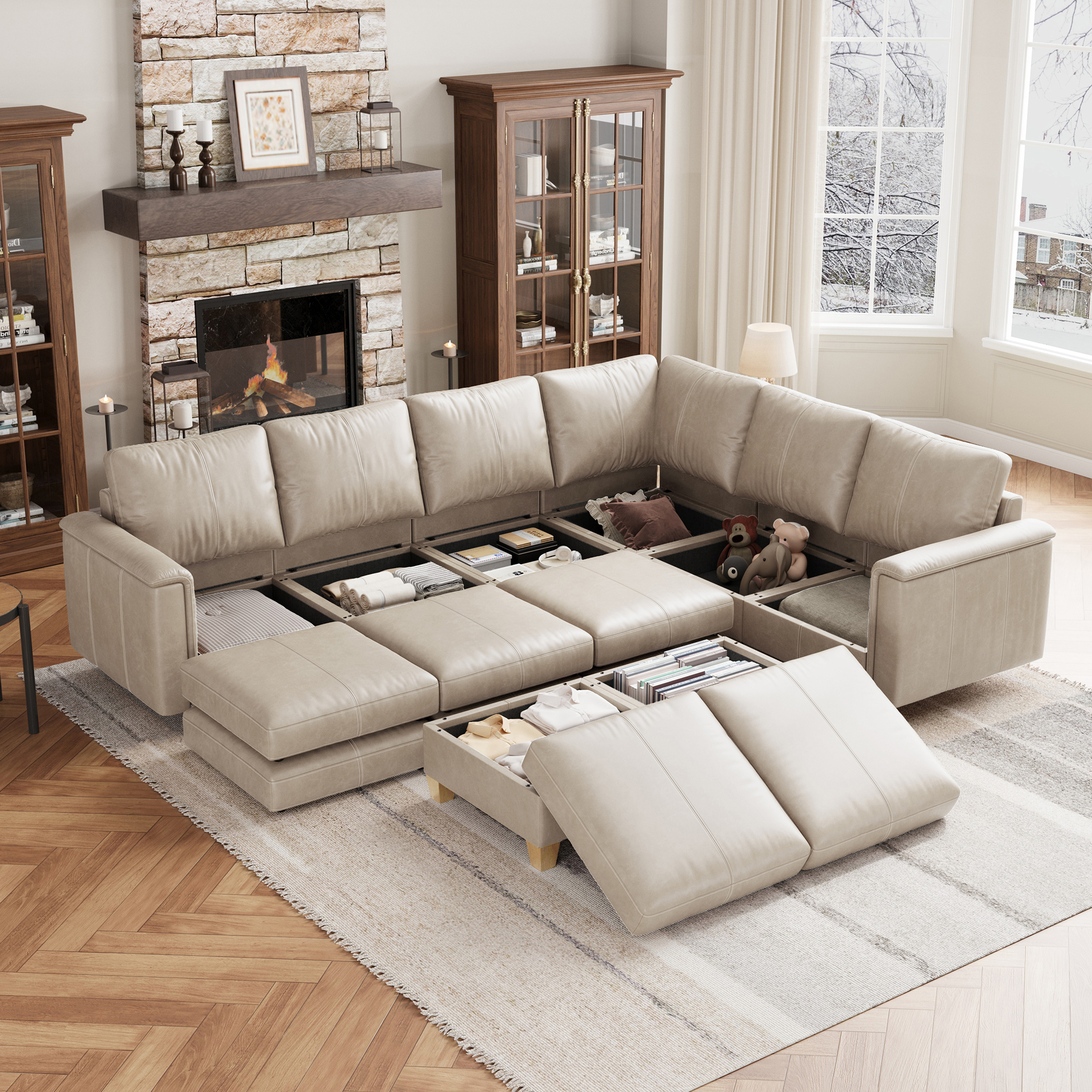 Nexus 8-Seat Faux Leather Modular Sofa
