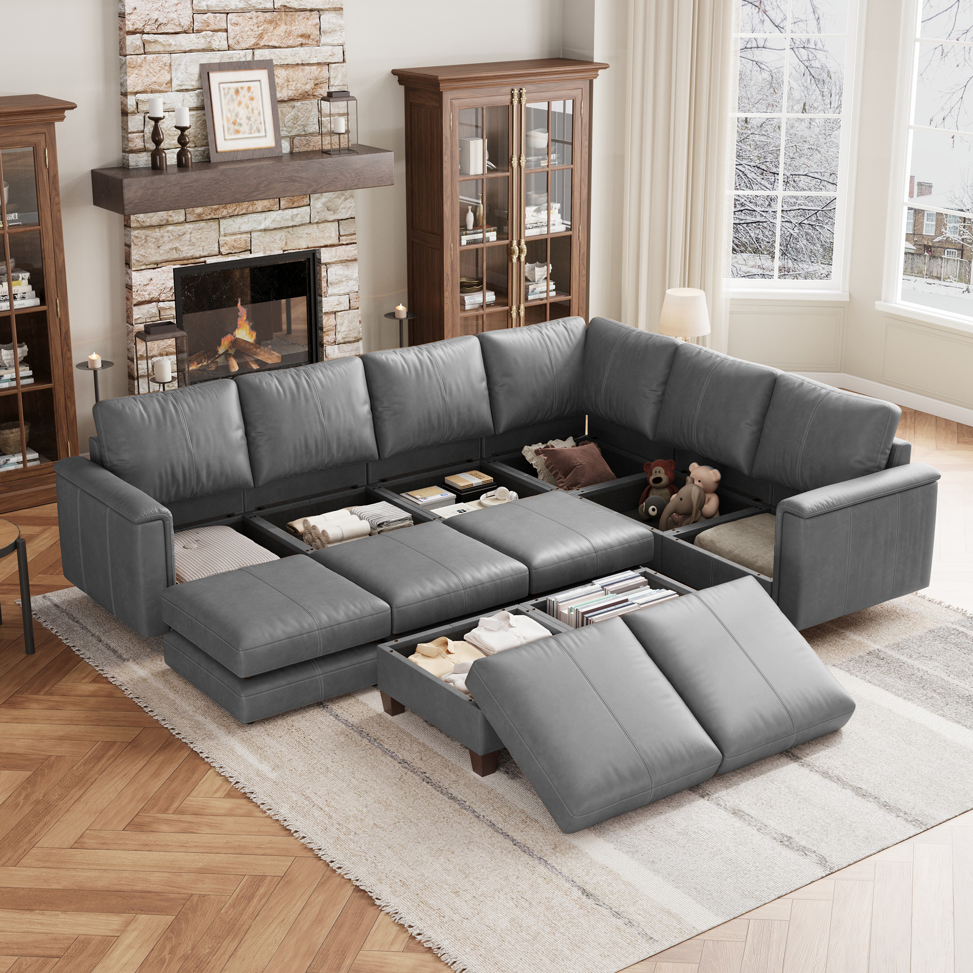 Nexus 8-Seat Faux Leather Modular Sofa