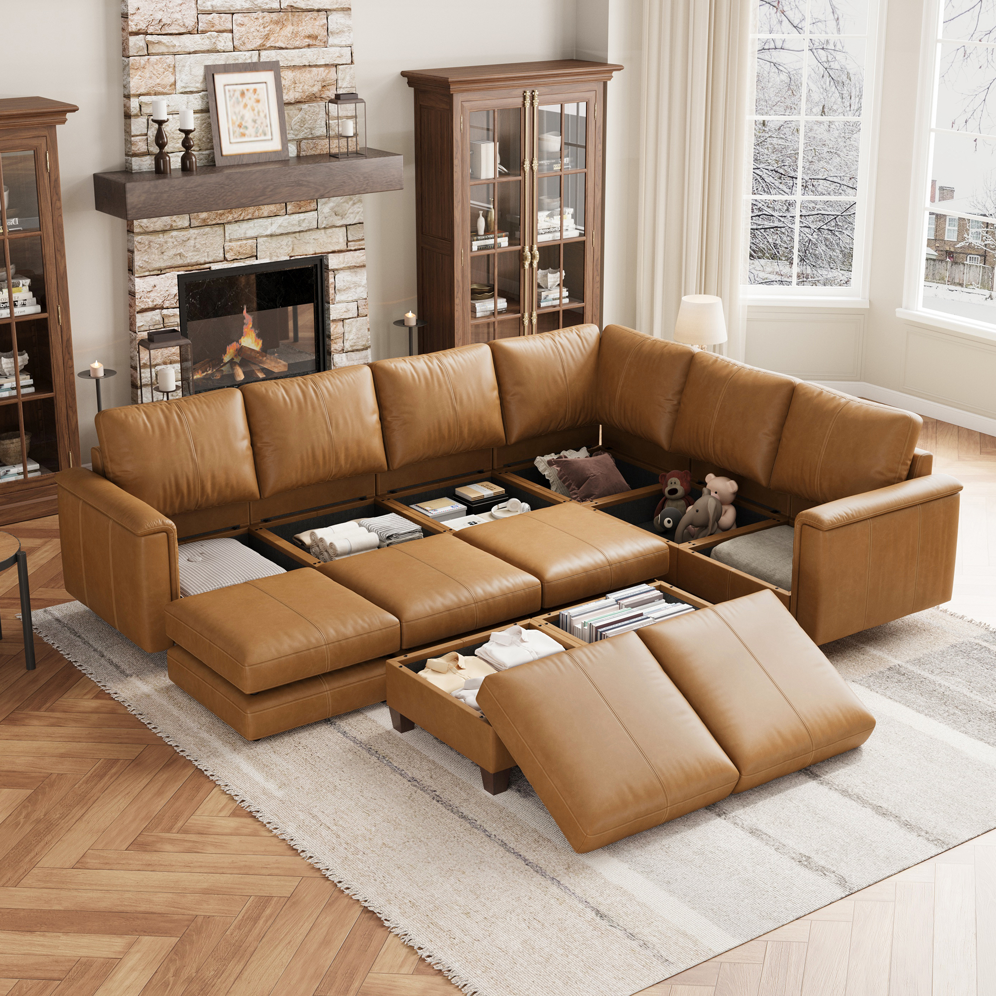 Nexus 8-Seat Faux Leather Modular Sofa
