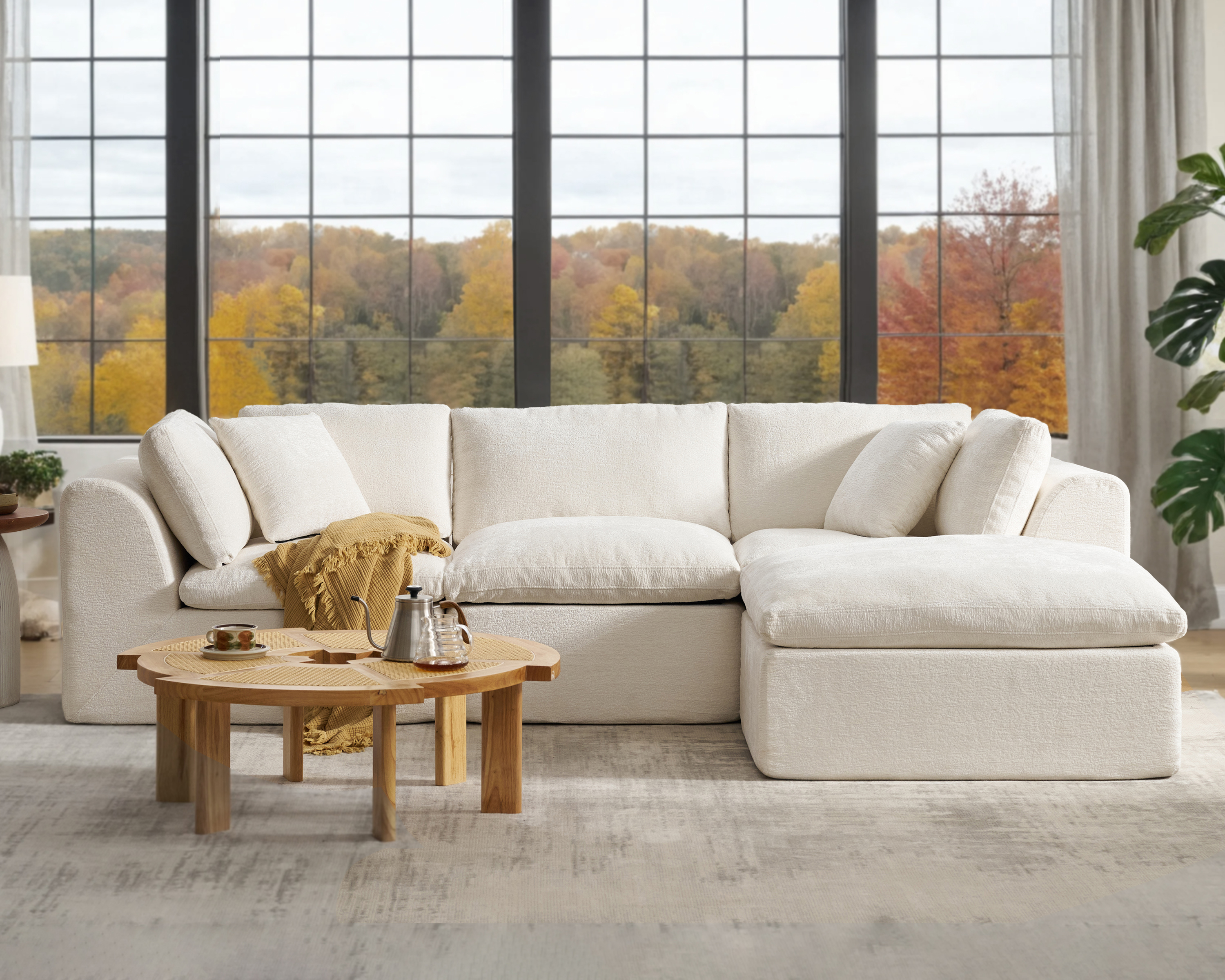 YS-01 Boneless Cloud Sectional Couch 3 Seats with 1 Ottoman