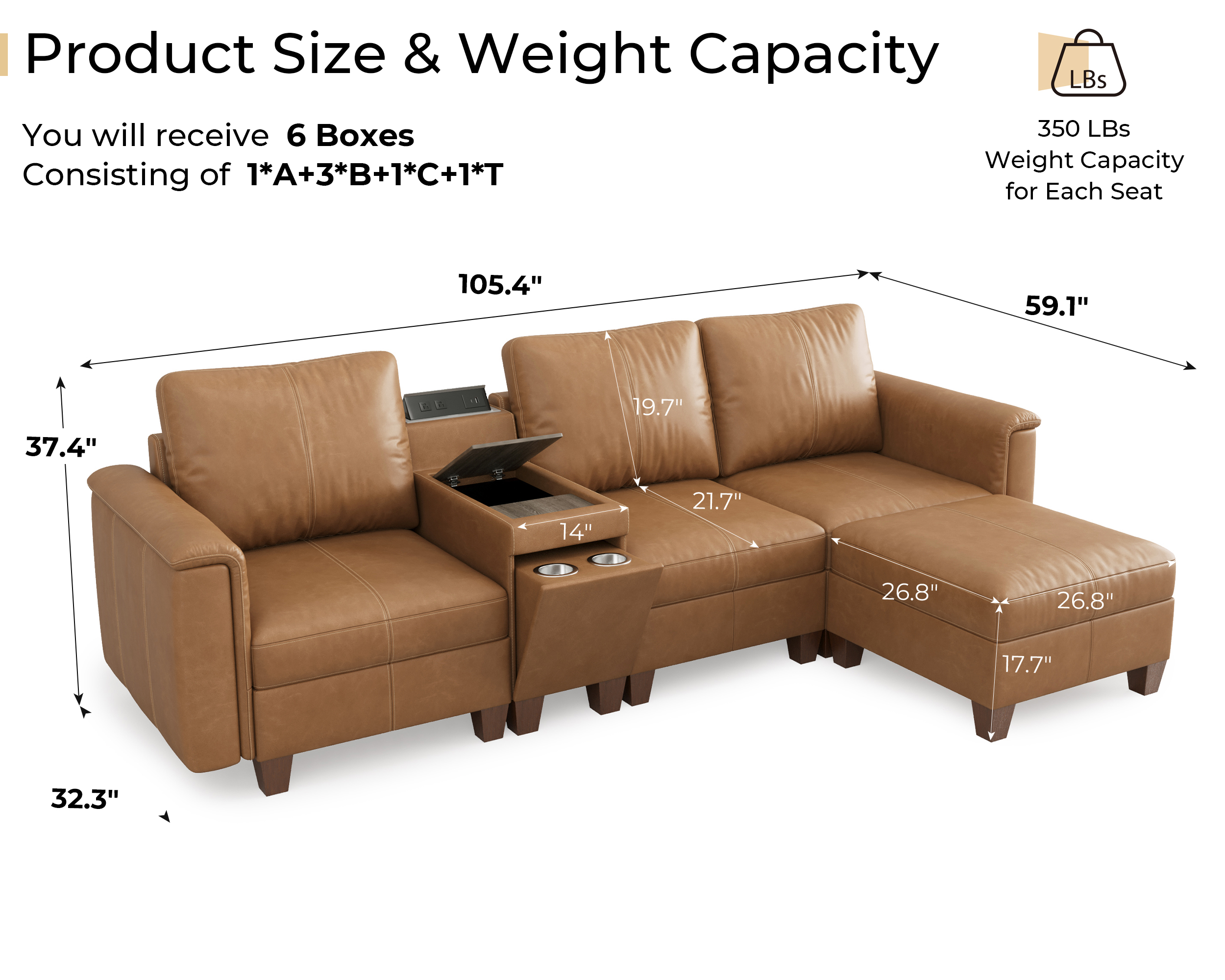 Nexus 5-Seat Leather Sectional | Sleeping Bed | SITJOY