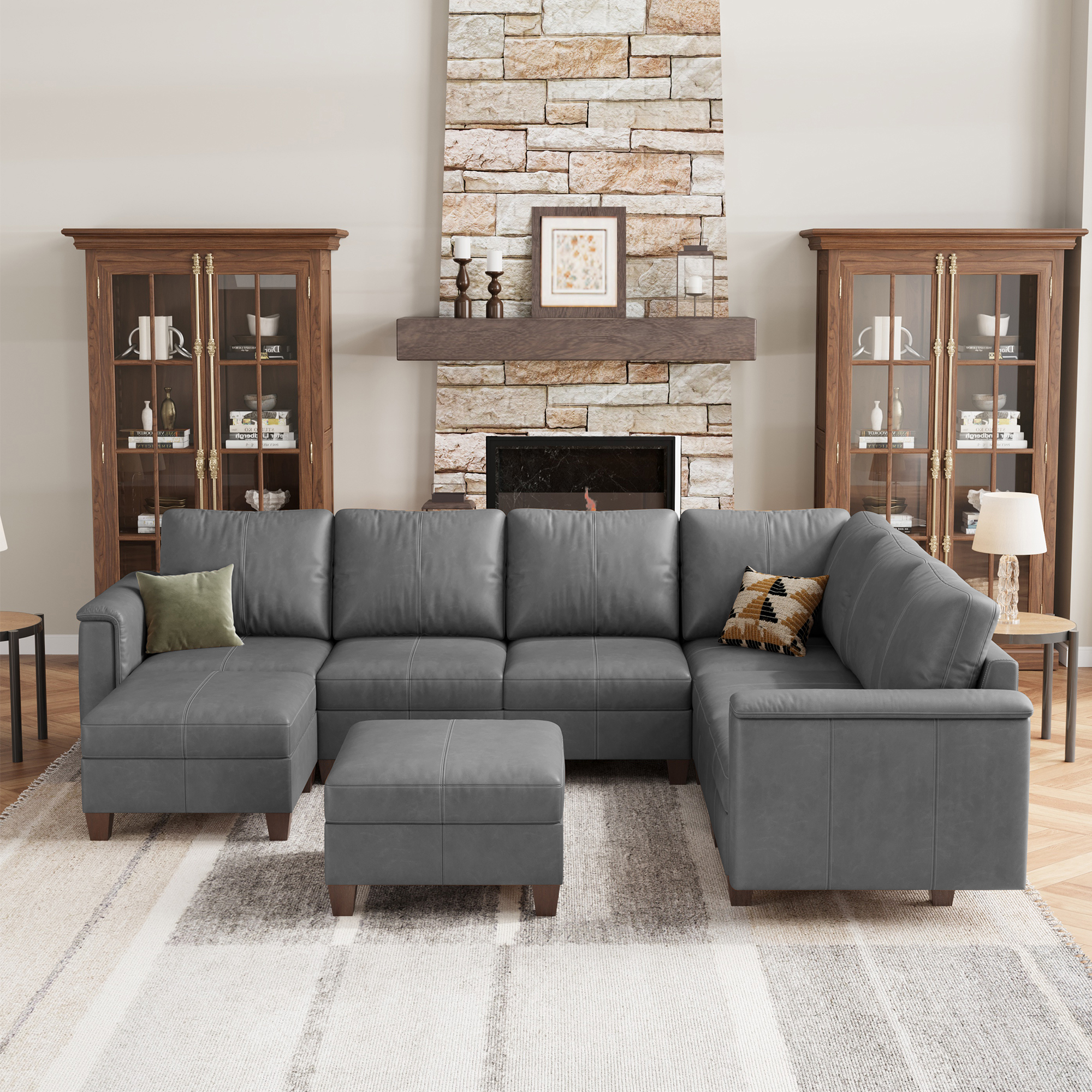 Nexus 8-Seat Faux Leather Modular Sofa
