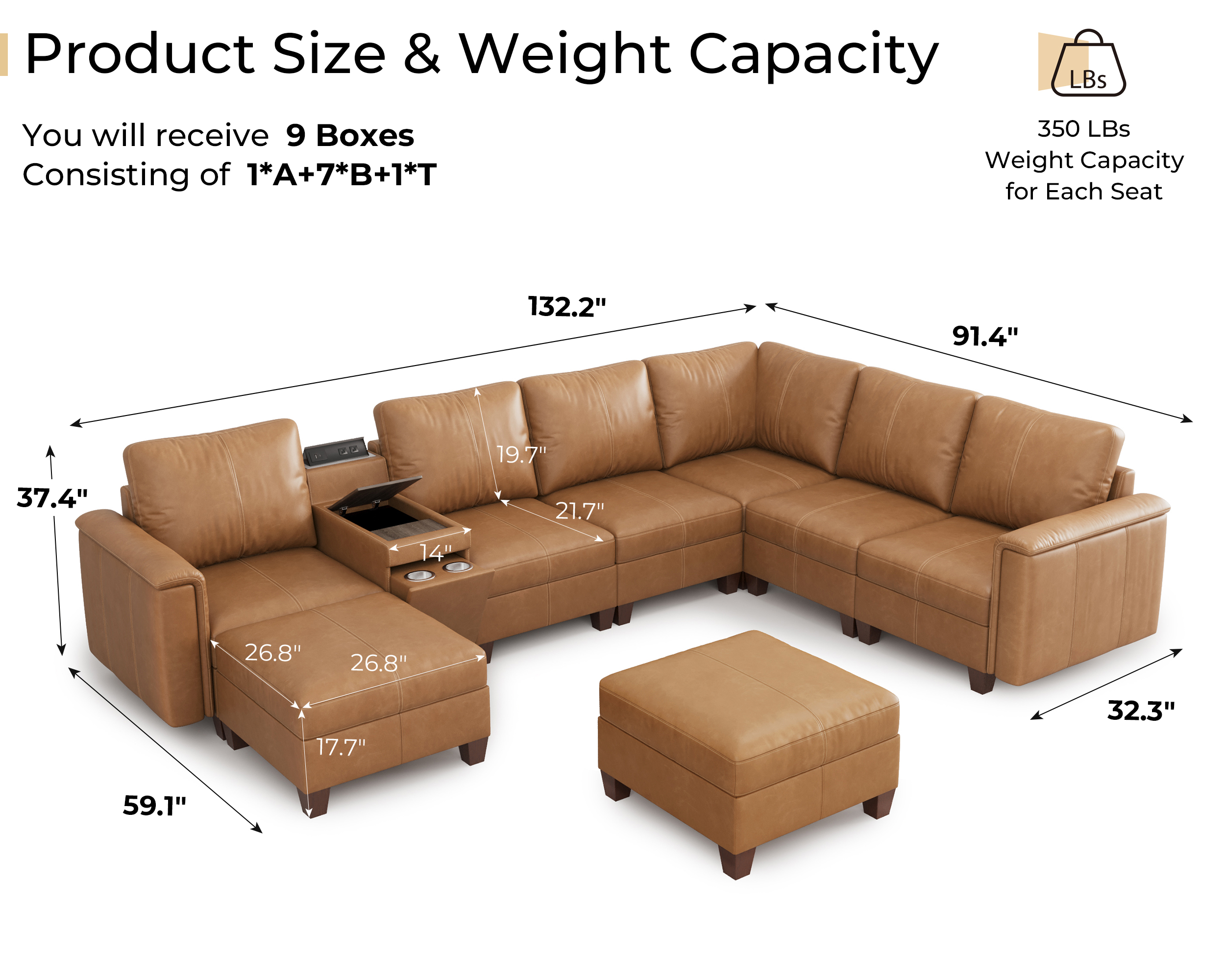 Nexus 9-Seat Leather Lounge Chair | with Ottoman | SITJOY