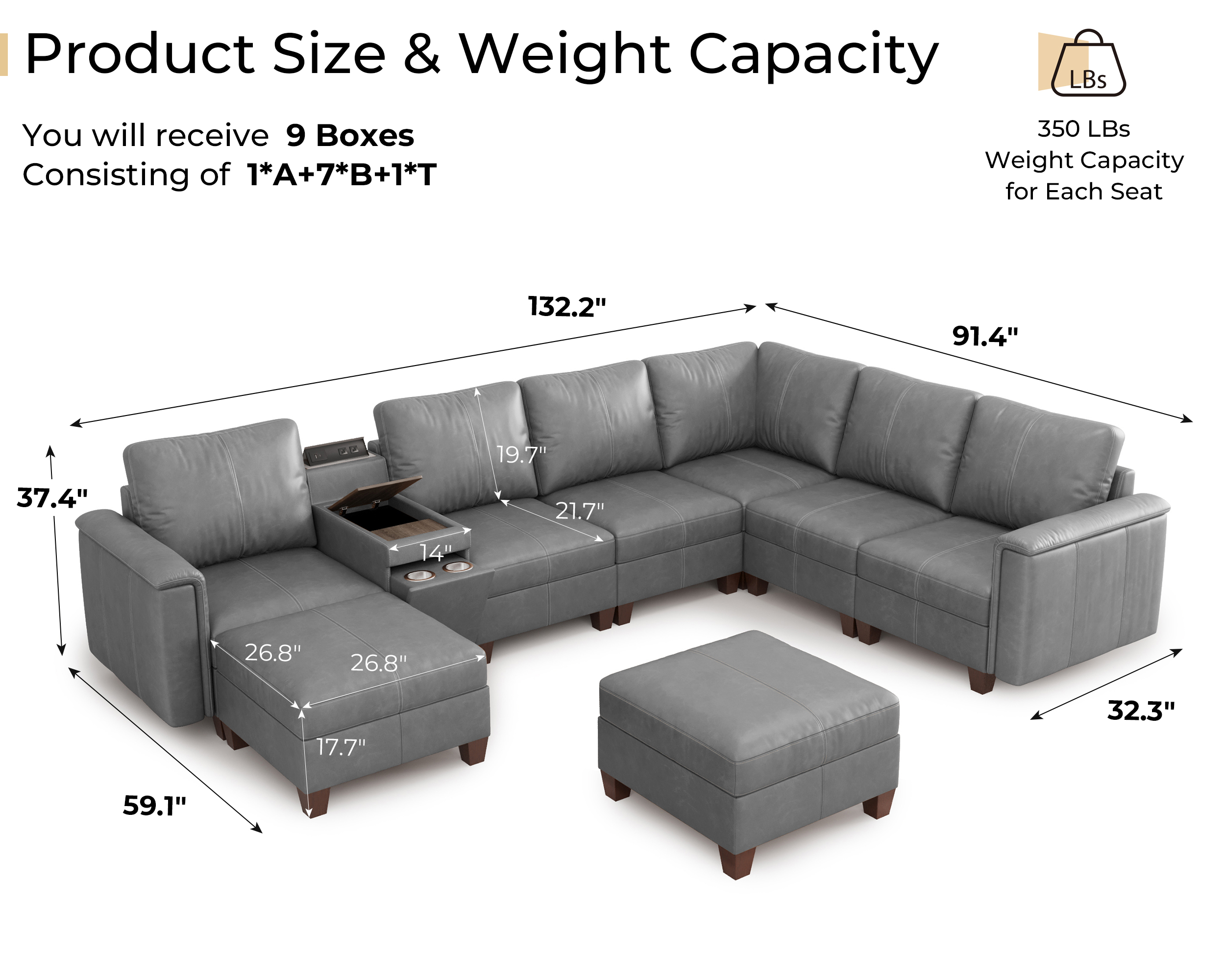 Nexus 9-Seat Leather Lounge Chair | with Ottoman | SITJOY