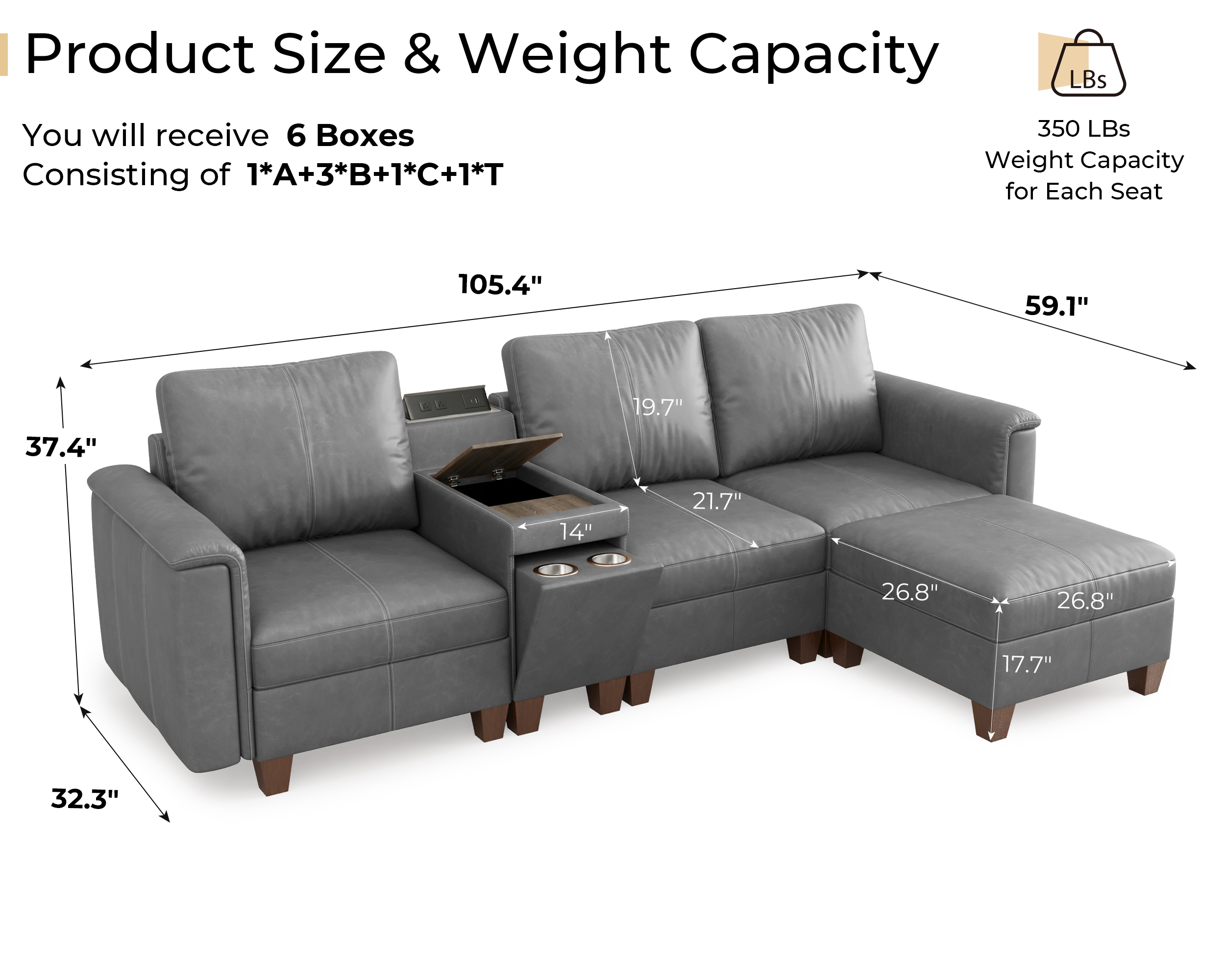 Nexus 5-Seat Leather Sectional | Sleeping Bed | SITJOY