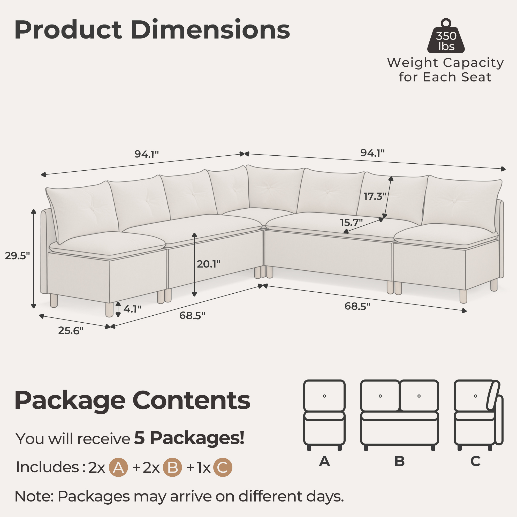 7-Seat Modern Family Room Corner Couch