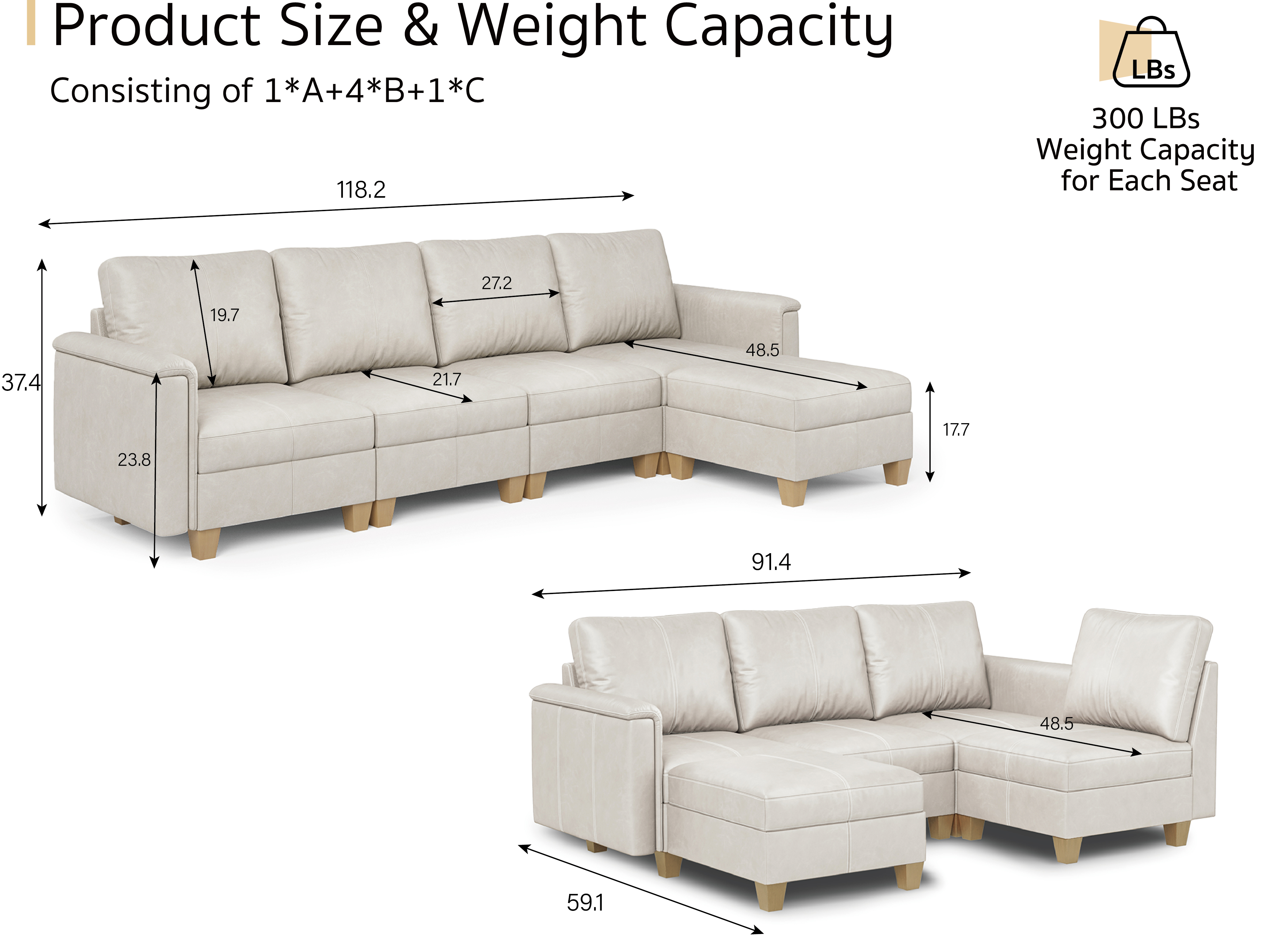 MS-01 Modular SectionaL Sofa 4 Seats with 1 Ottomans