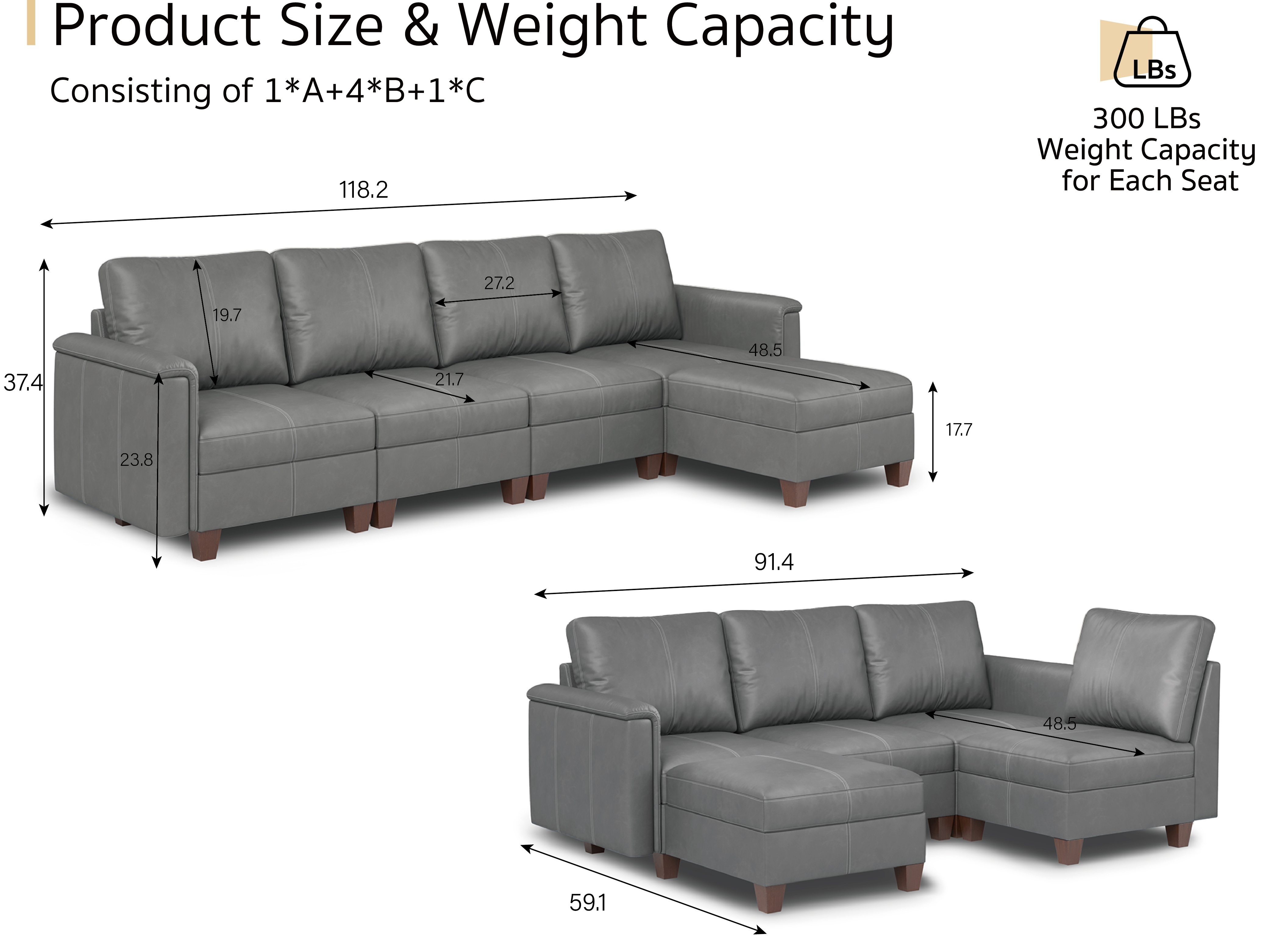 MS-01 Modular SectionaL Sofa 4 Seats with 1 Ottomans