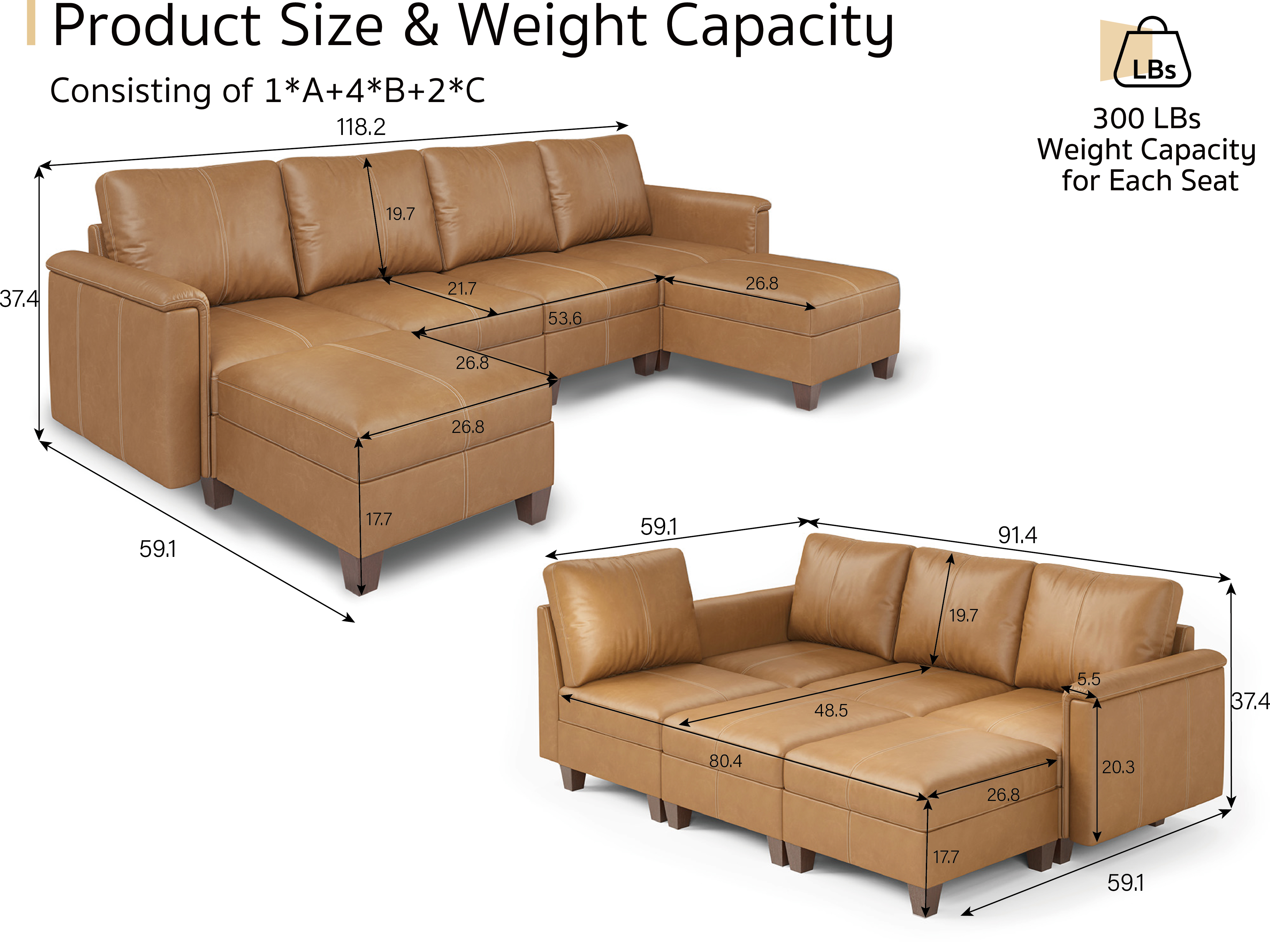 MS-01 Modular SectionaL Sofa 4 Seats with 2 Ottomans