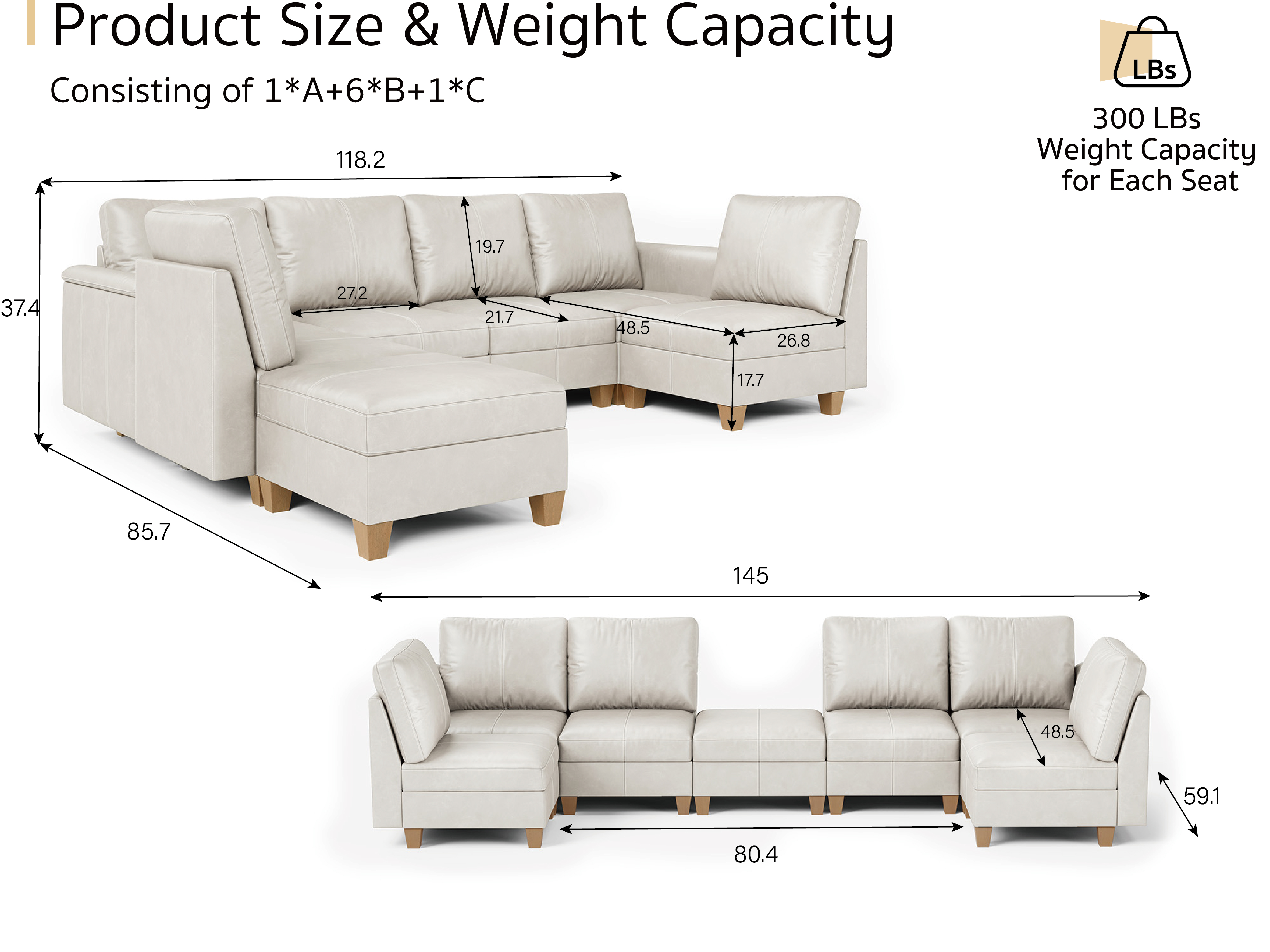 MS-01 Modular SectionaL Sofa 6 Seats with 1 Ottomans