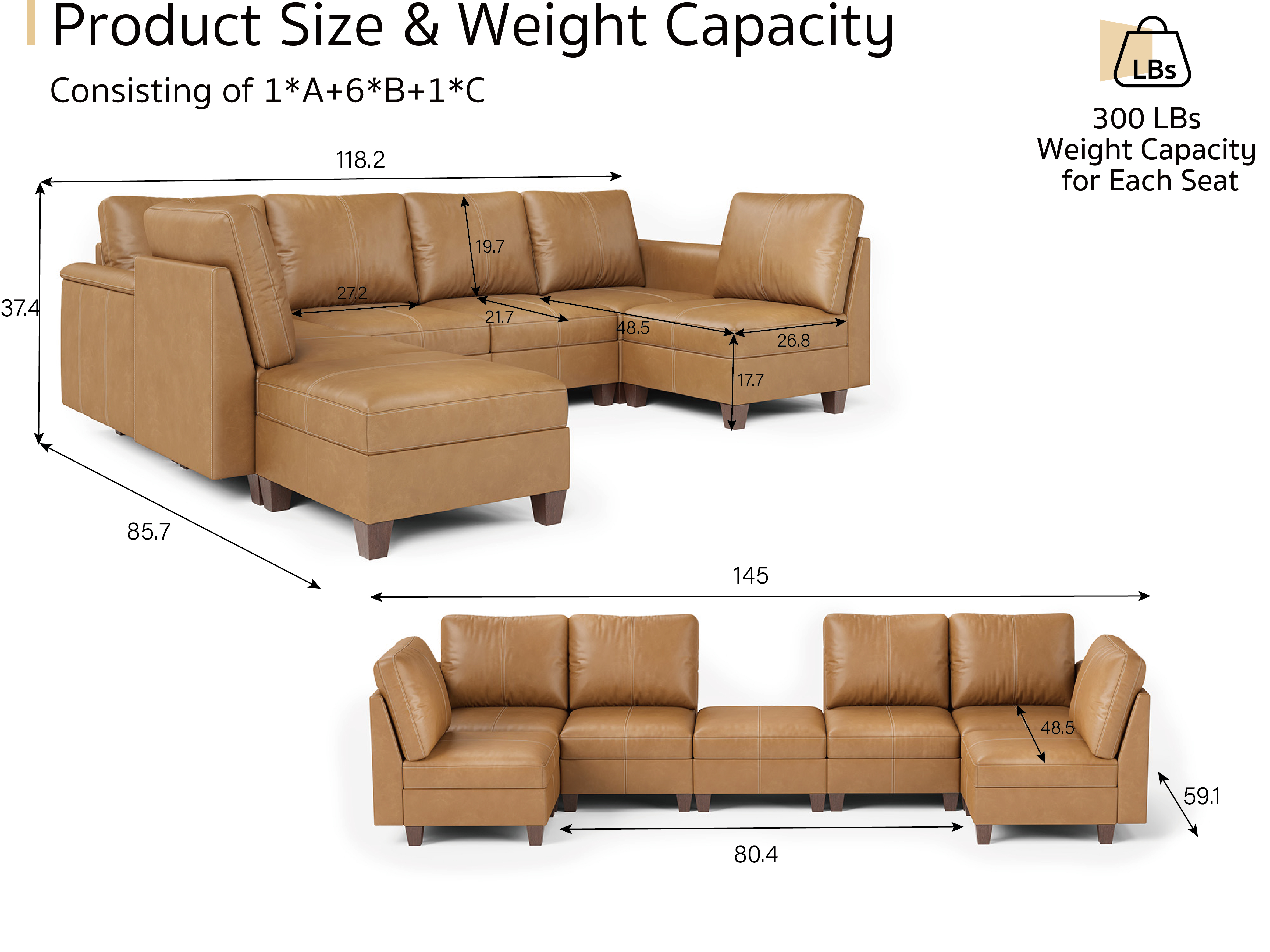 MS-01 Modular SectionaL Sofa 6 Seats with 1 Ottomans