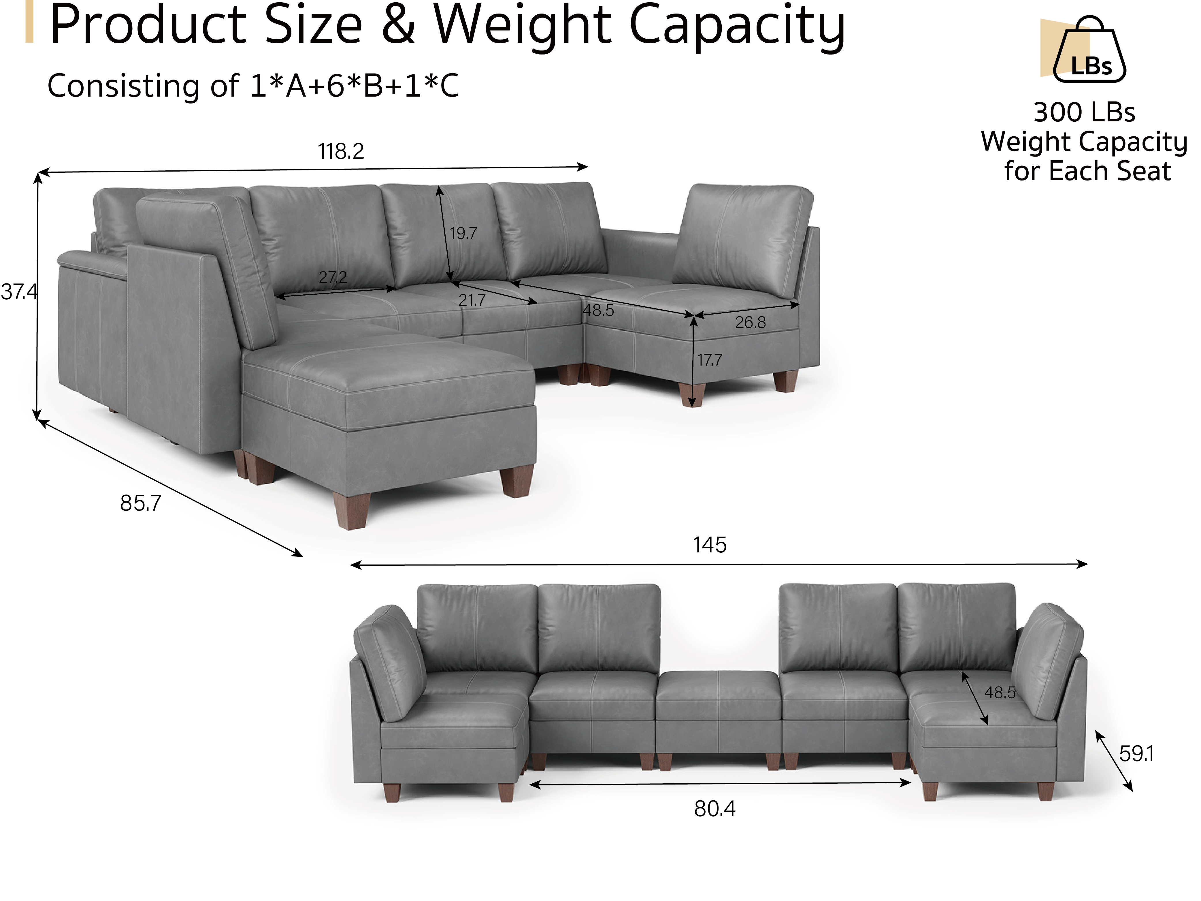MS-01 Modular SectionaL Sofa 6 Seats with 1 Ottomans