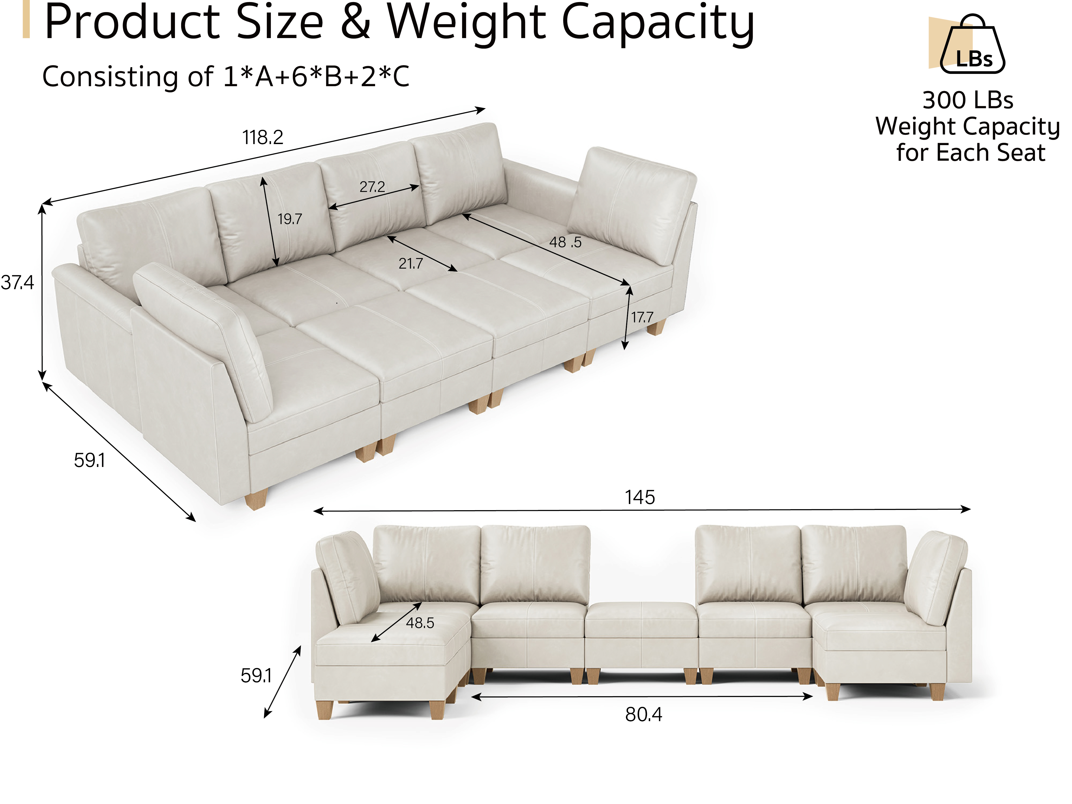 MS-01 Modular SectionaL Sofa 6 Seats with 2 Ottomans