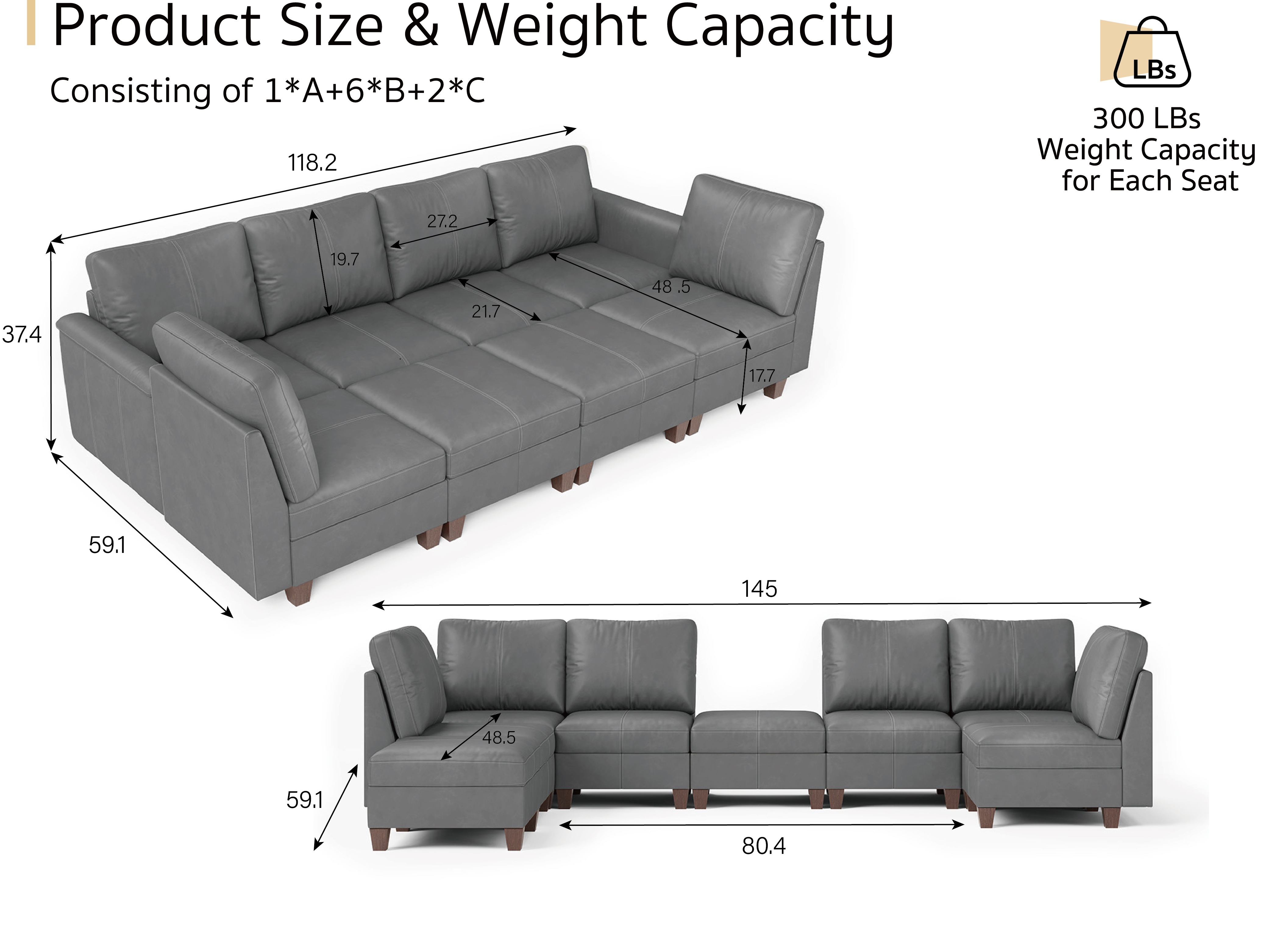 MS-01 Modular SectionaL Sofa 6 Seats with 2 Ottomans
