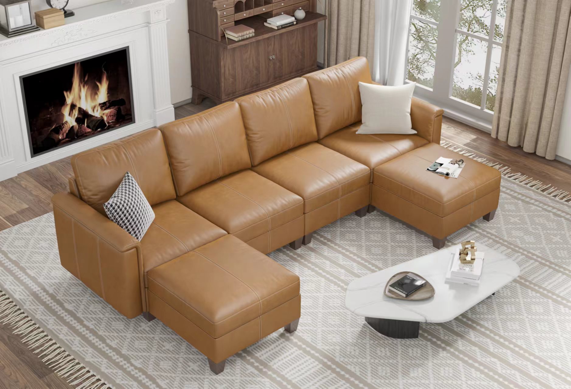 Nexus 6-Seat Faux Leather Modular Sofa