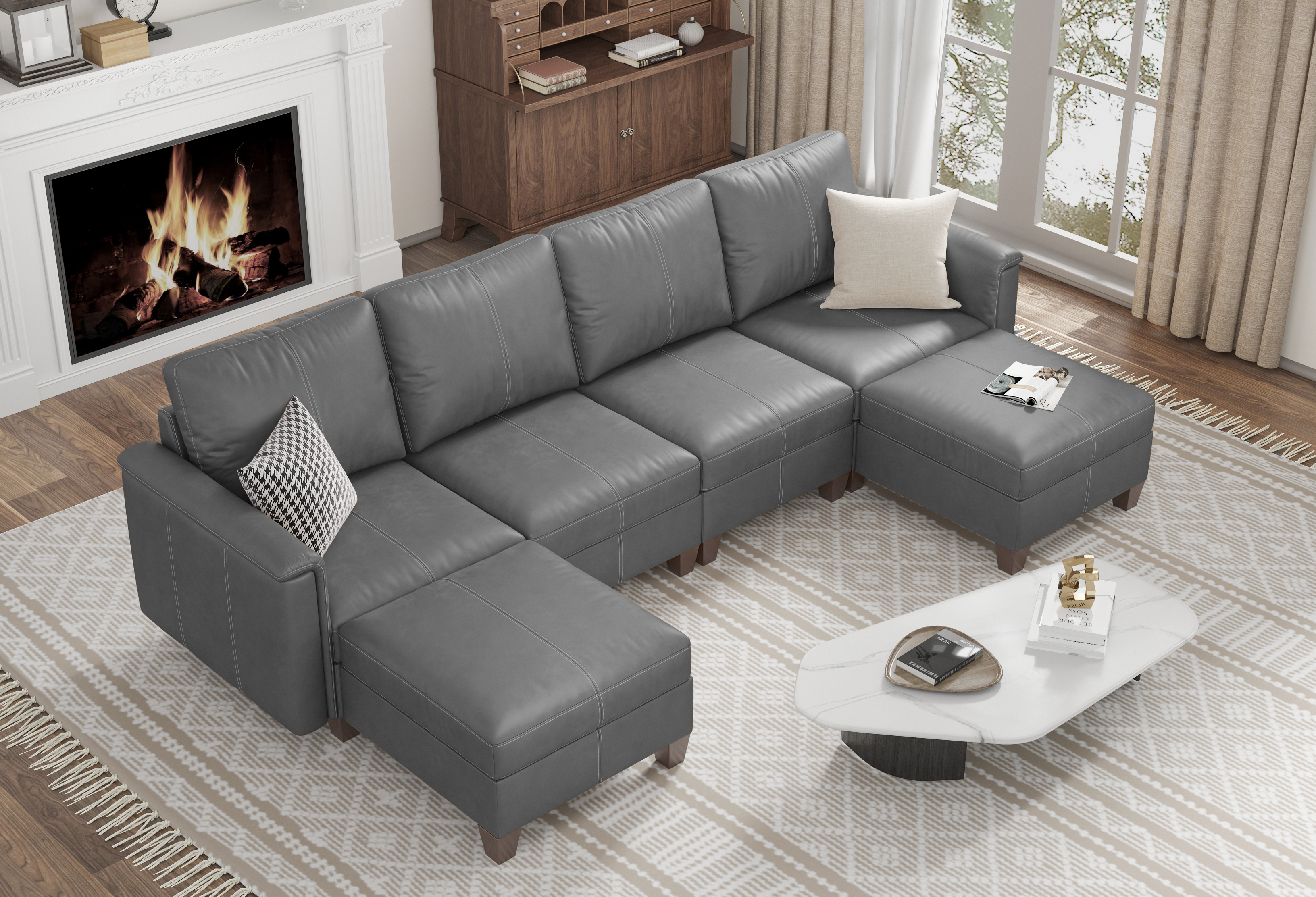 MS-01 Modular SectionaL Sofa 4 Seats with 2 Ottomans