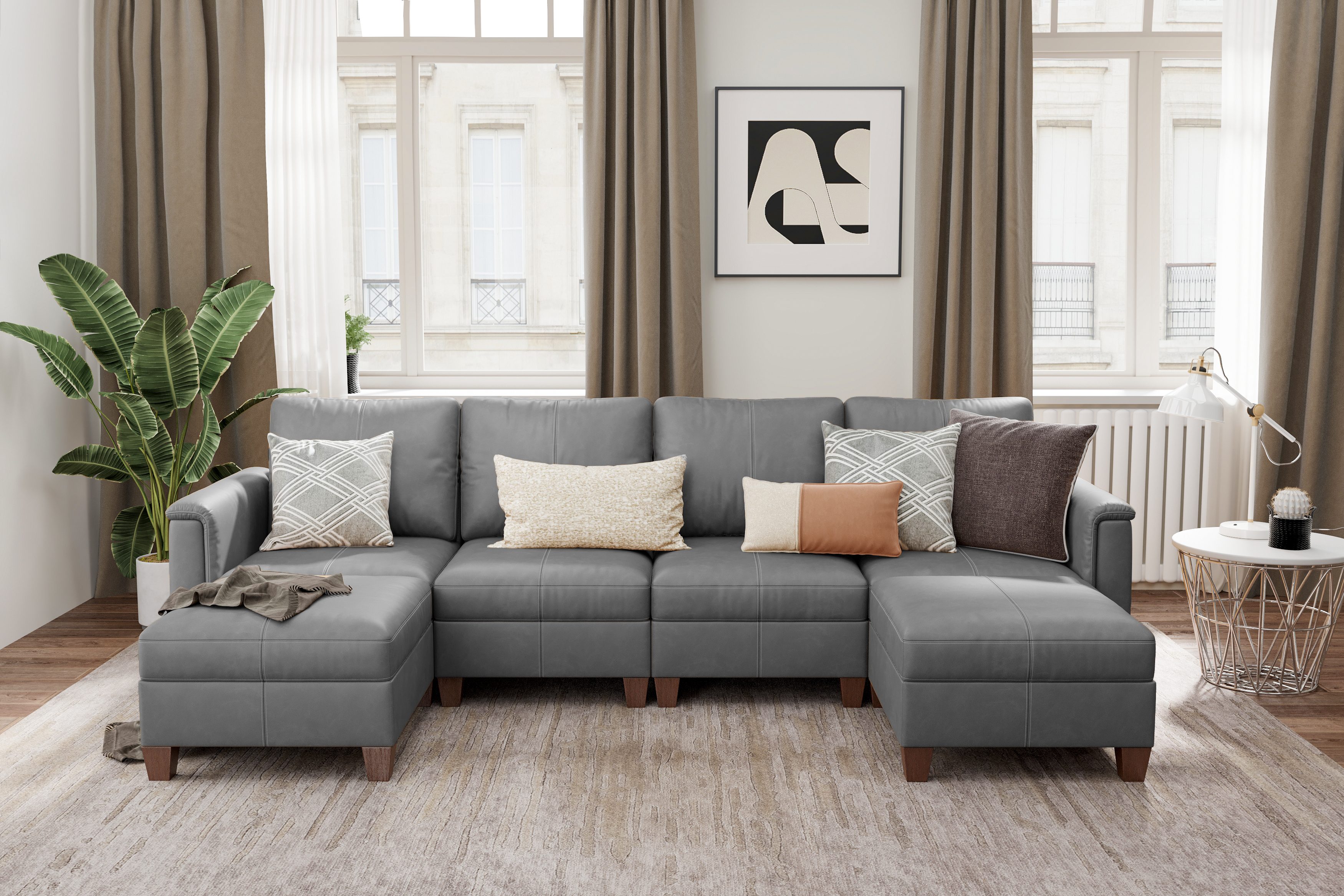 MS-01 Modular SectionaL Sofa 4 Seats with 2 Ottomans