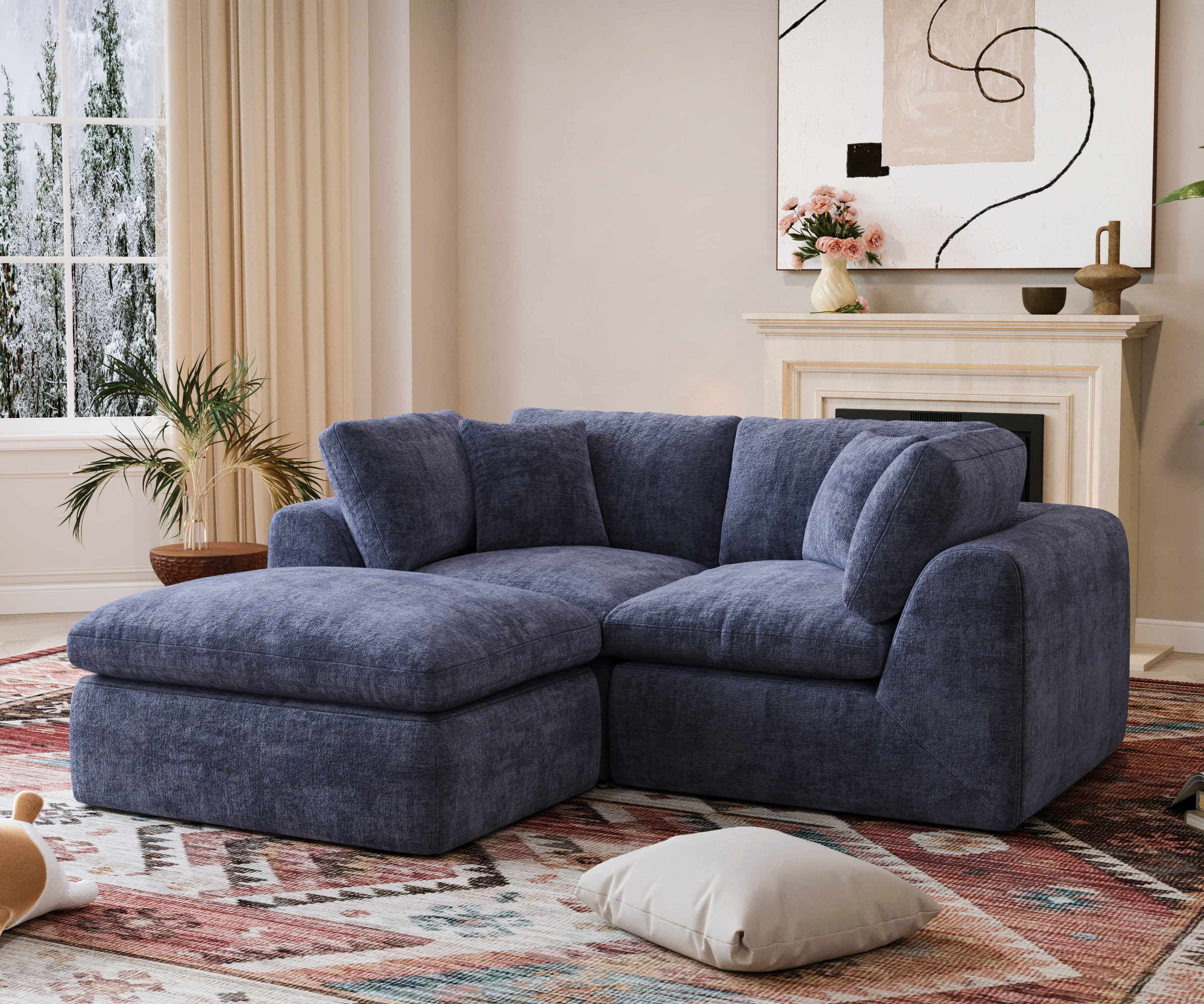 YS-01 Boneless Cloud Sectional Couch 2 Seats with 1 Ottoman