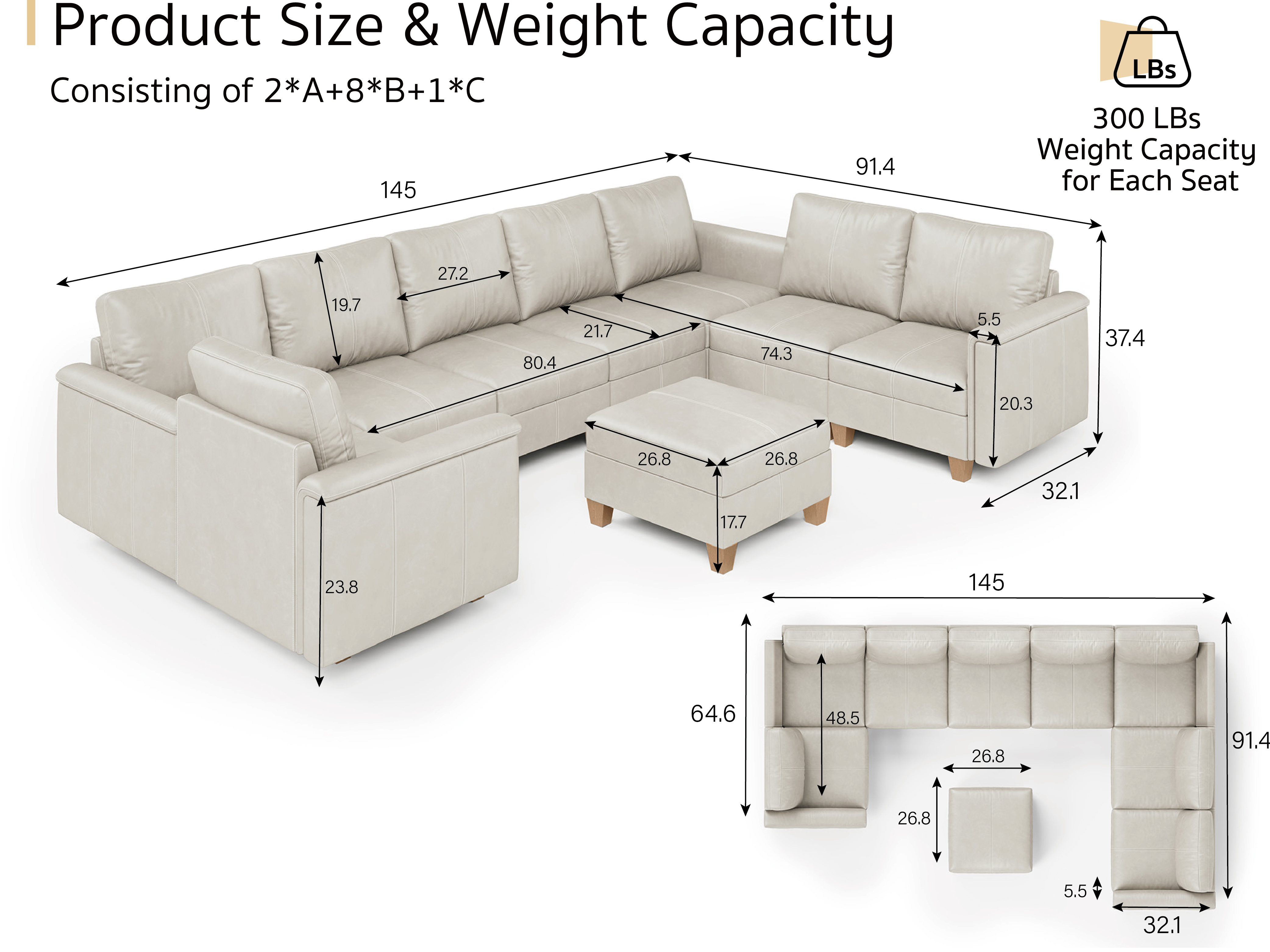 MS-01 Modular SectionaL Sofa 8 Seats With 1 Ottoman
