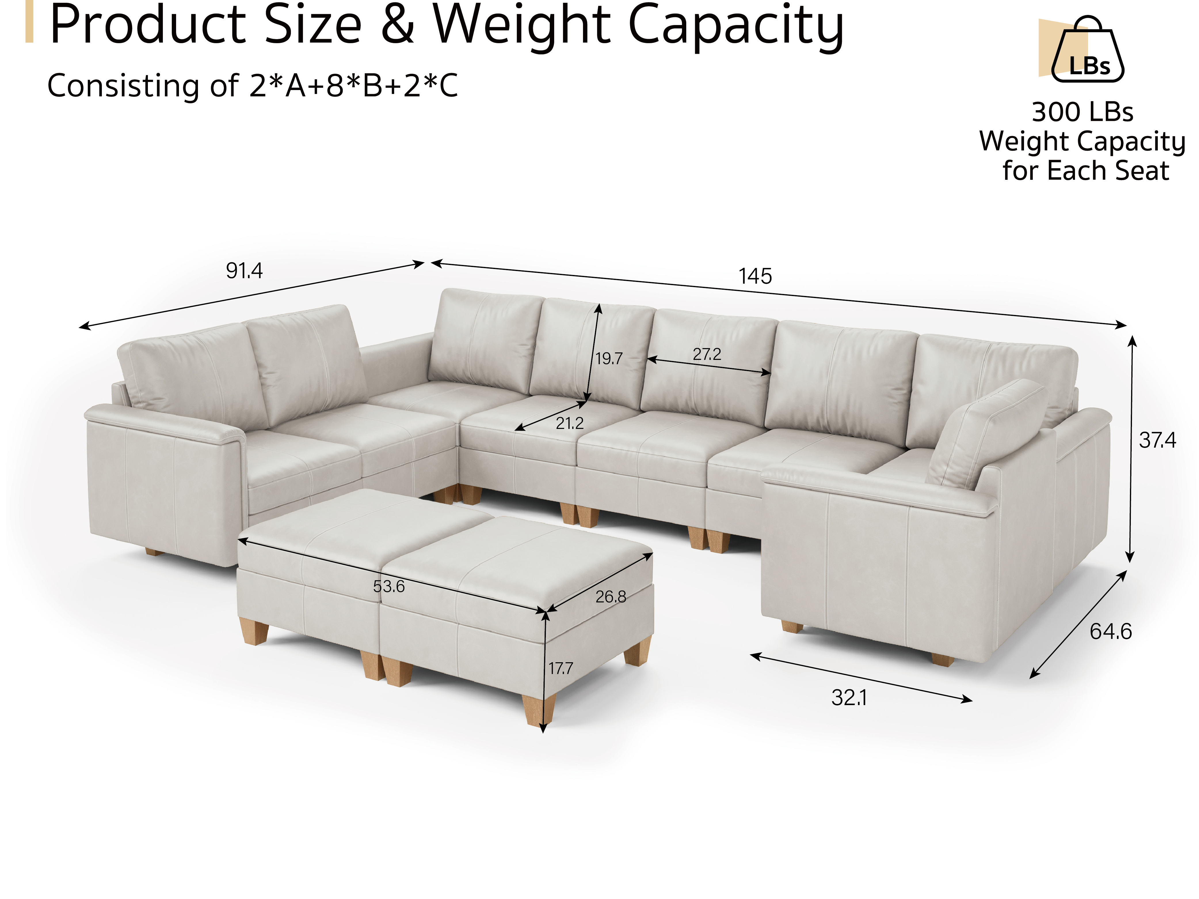 MS-01 Modular SectionaL Sofa 8 Seats With 2 Ottomans