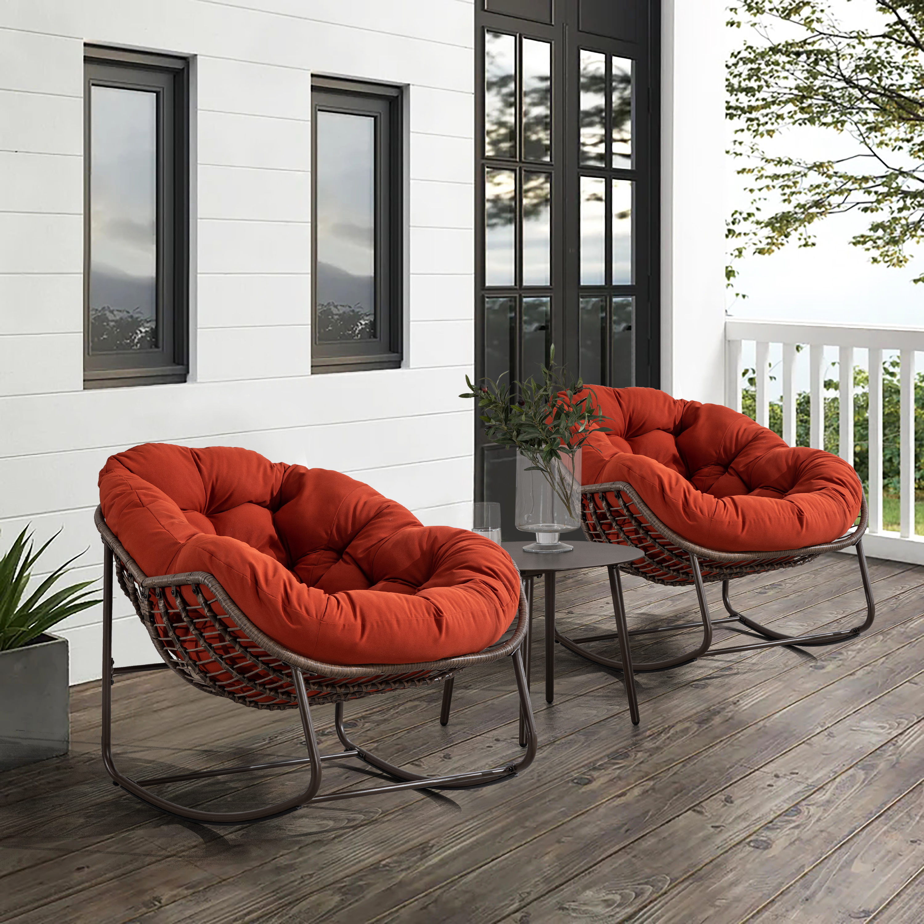 Outdoor Rattan Rocking Chair,Padded Cushion Rocker Recliner Chair Outdoor for Front Porch, Living Room, Patio, Garden