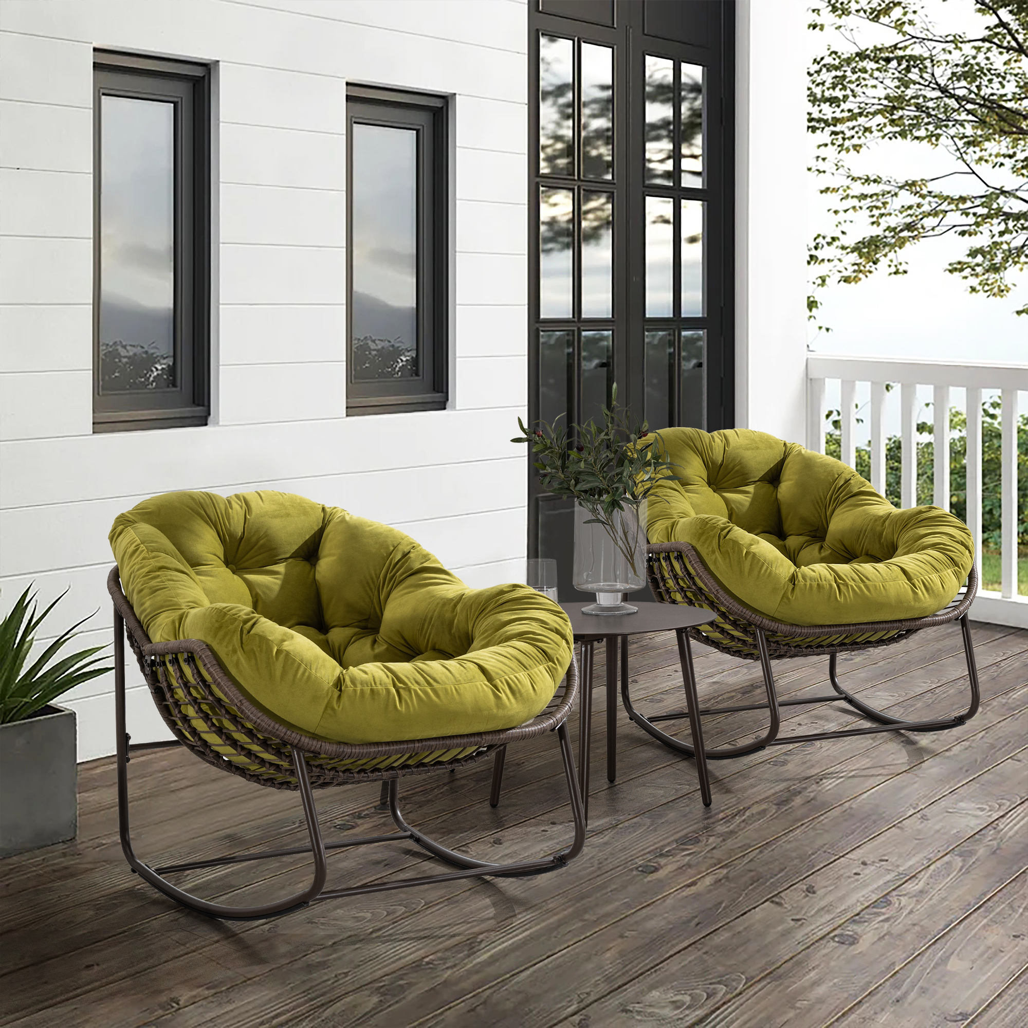 Outdoor Rattan Rocking Chair,Padded Cushion Rocker Recliner Chair Outdoor for Front Porch, Living Room, Patio, Garden