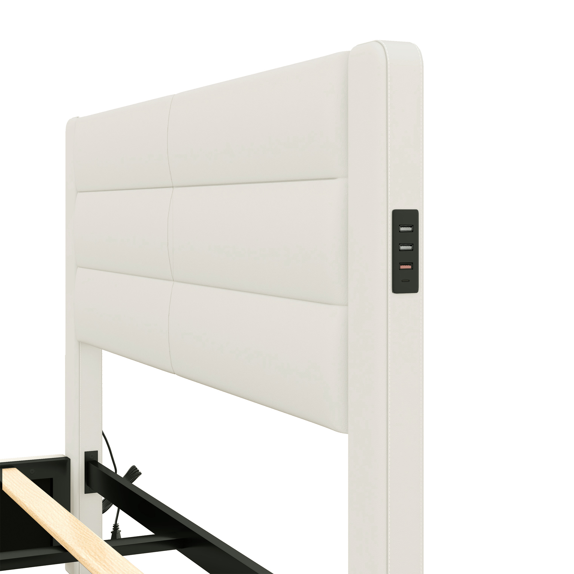 Queen Size Bed Frame with Drawers Storage, Leather Upholstered Platform Bed with Charging Station