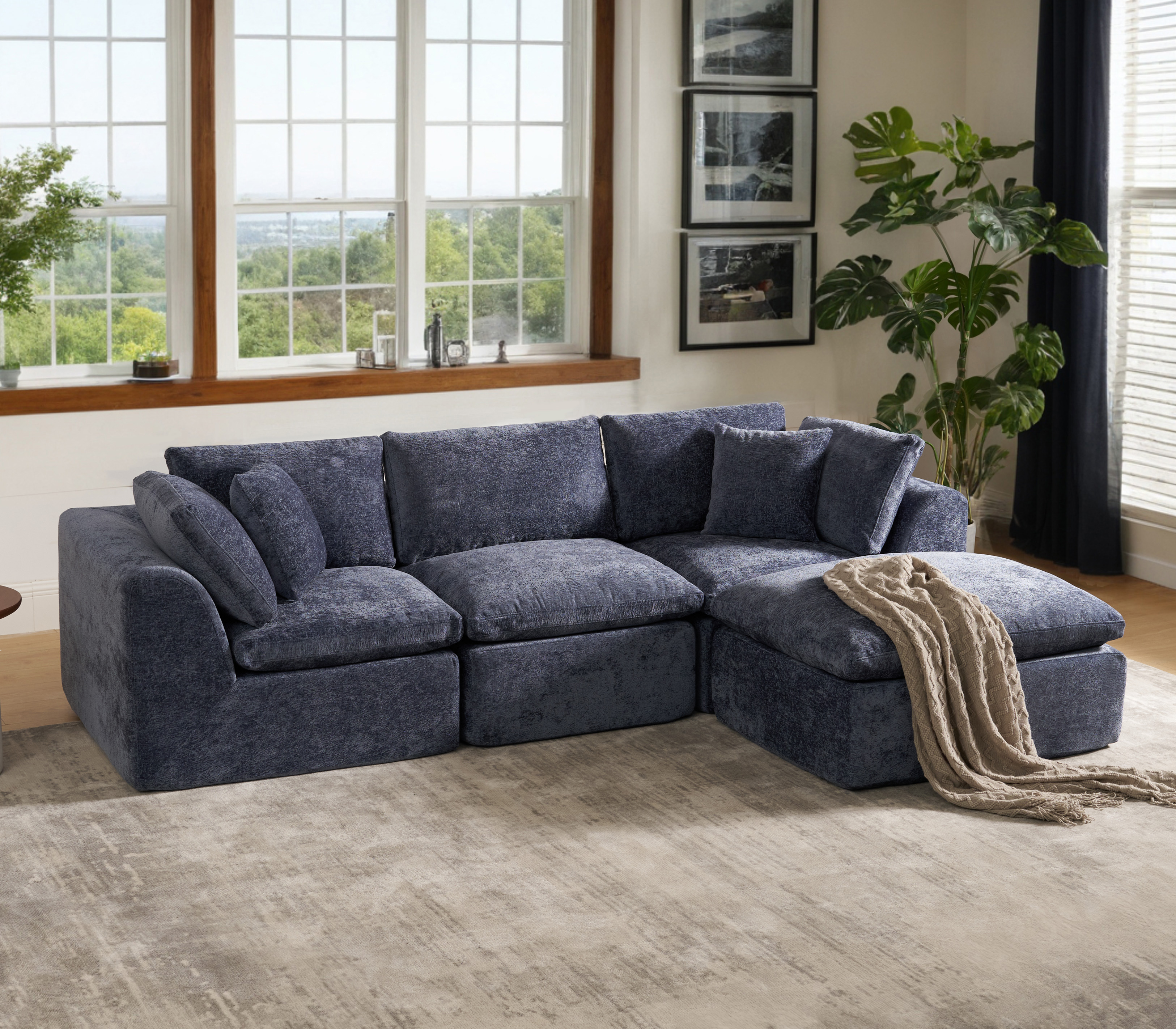 MS-02 Boneless Cloud Sectional Couch 3 Seats with 1 Ottoman