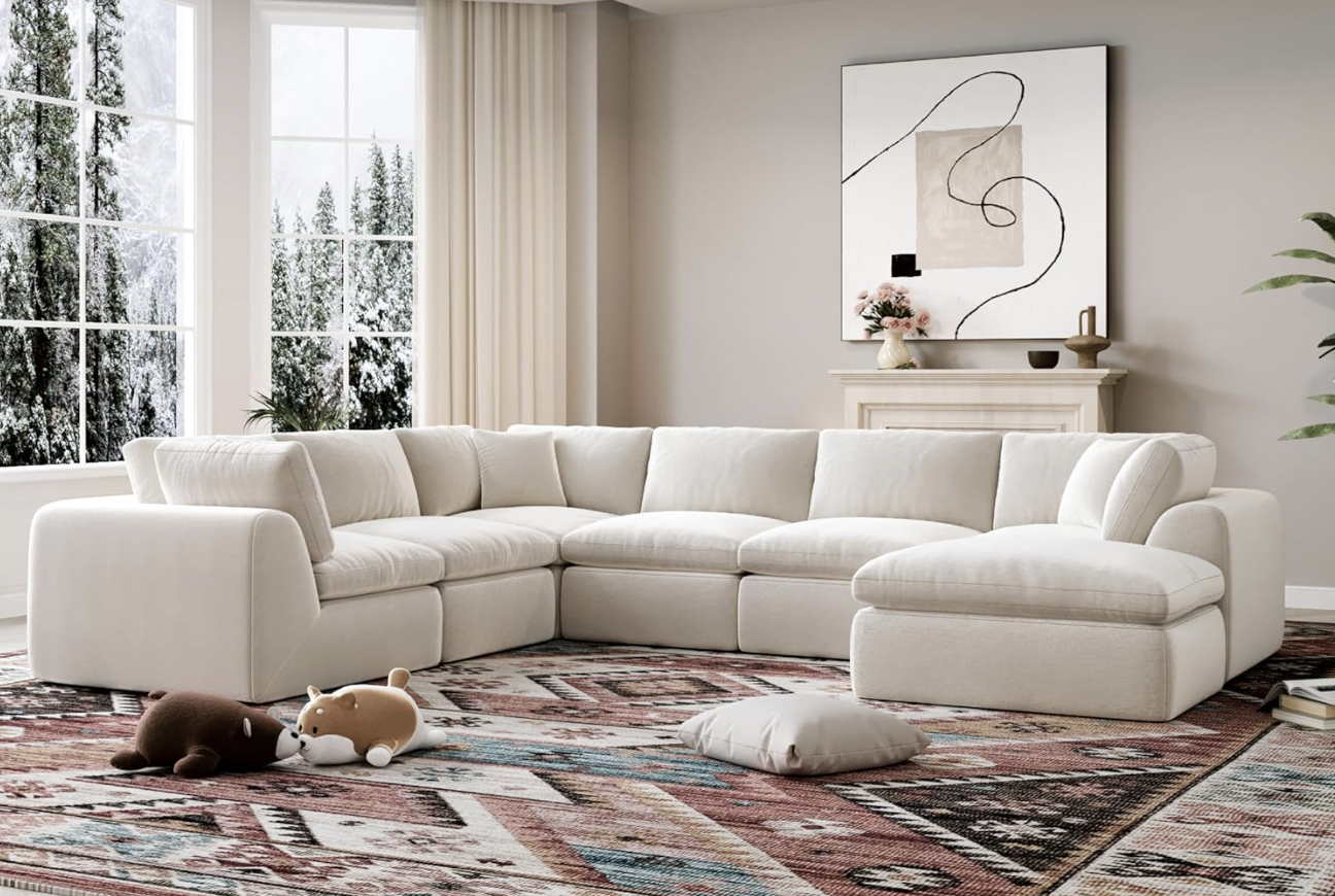 YS-01 Boneless Cloud Sectional Couch 6 Seats with 1 Ottoman